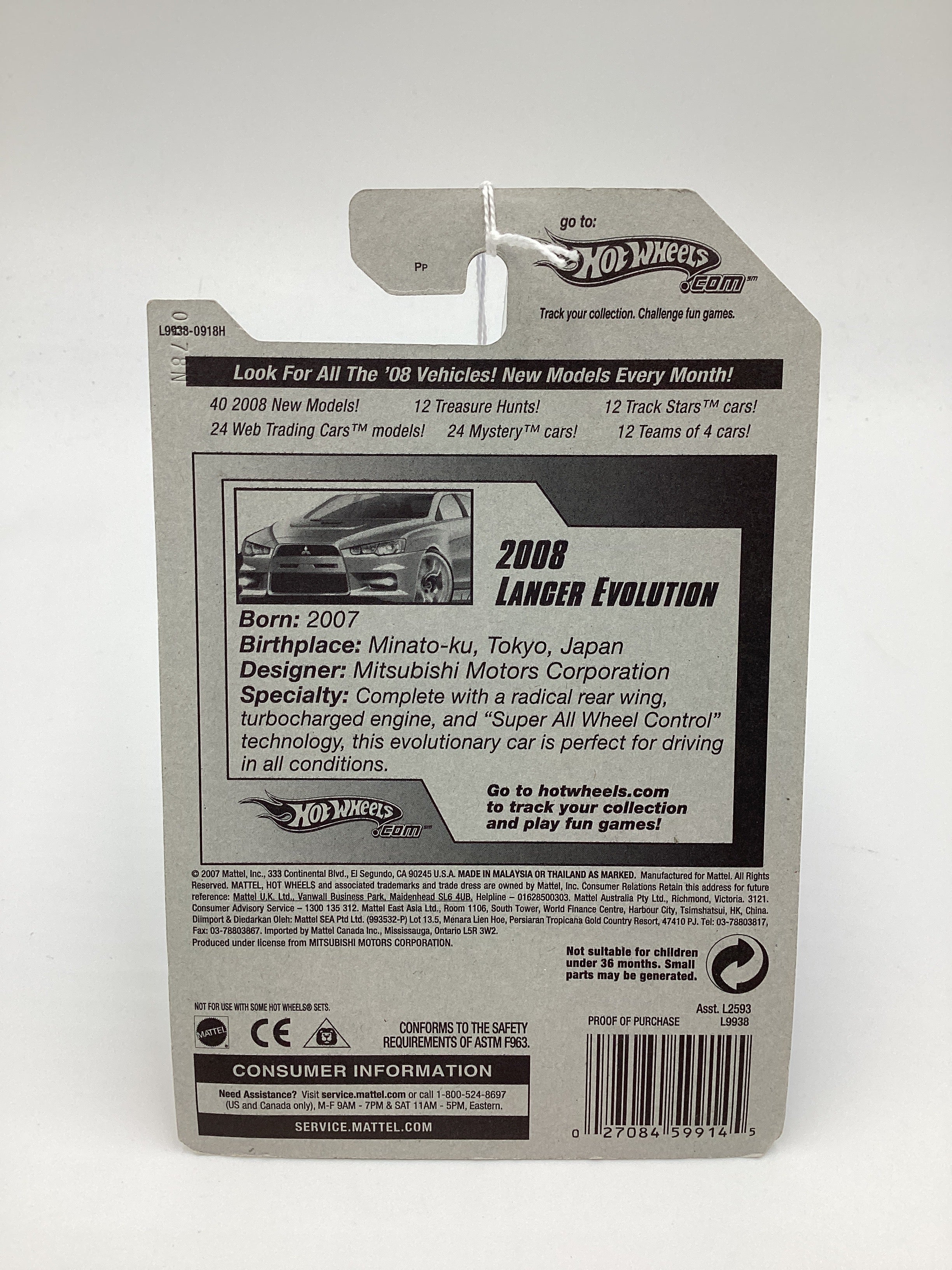 2008 Hot wheels #23 2008 Lancer Evolution Red 92D - Image 7