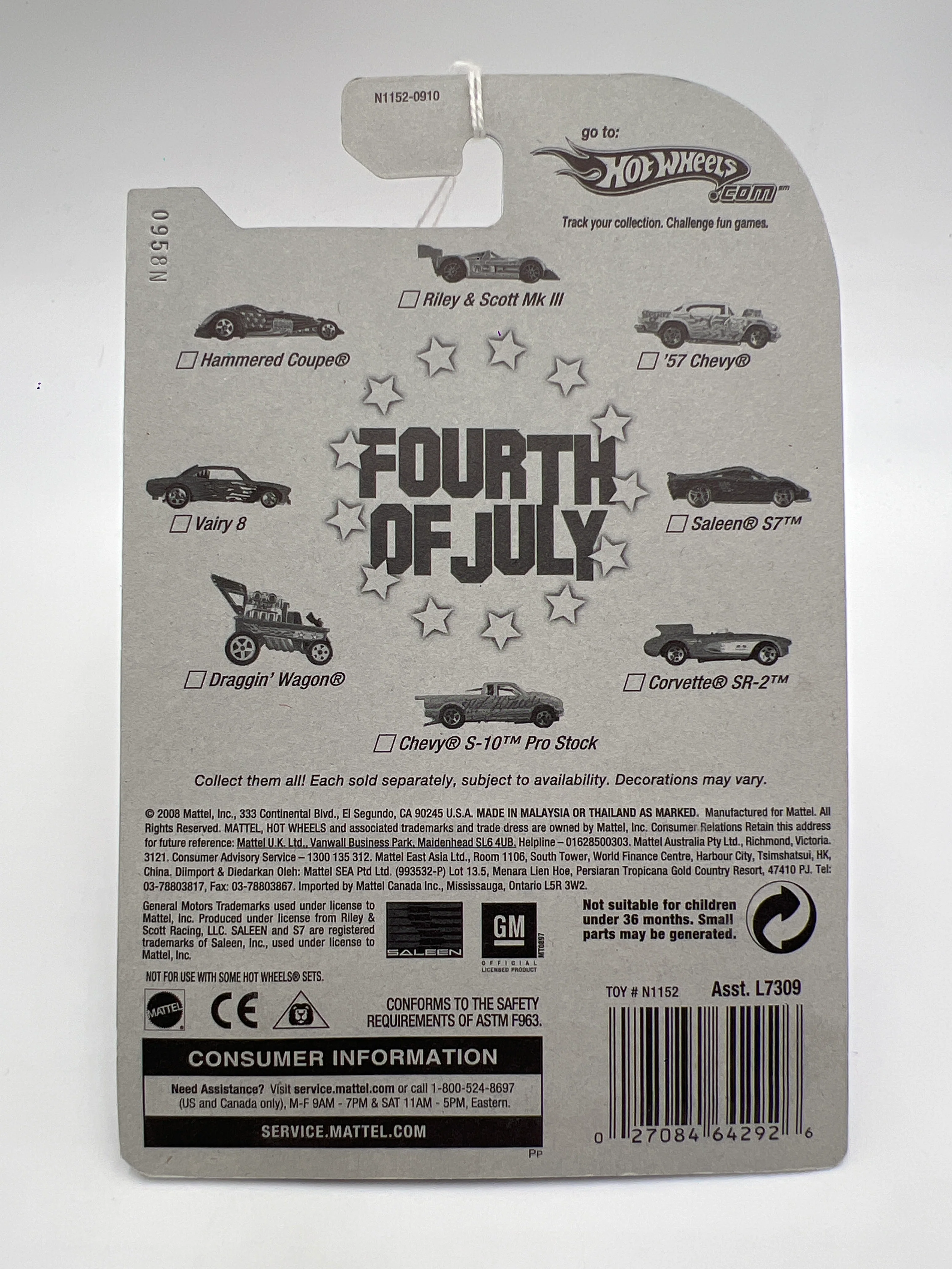 2008 Hot Wheels Fourth Of July Riley & Scott MK III Silver 155F - Image 6