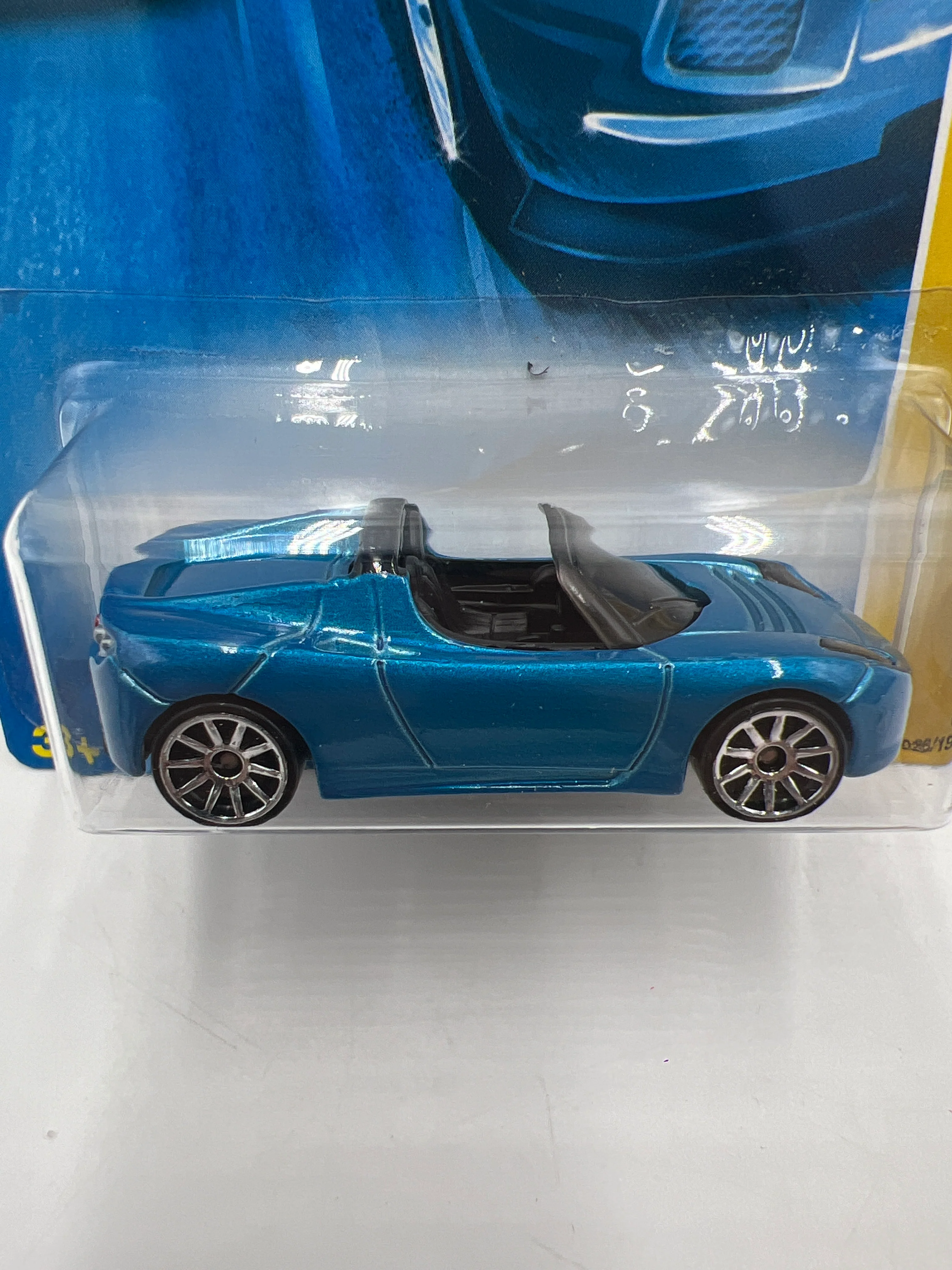 2008 Hot Wheels New Models #26 2008 Tesla Roadster Blue 50C - Image 3