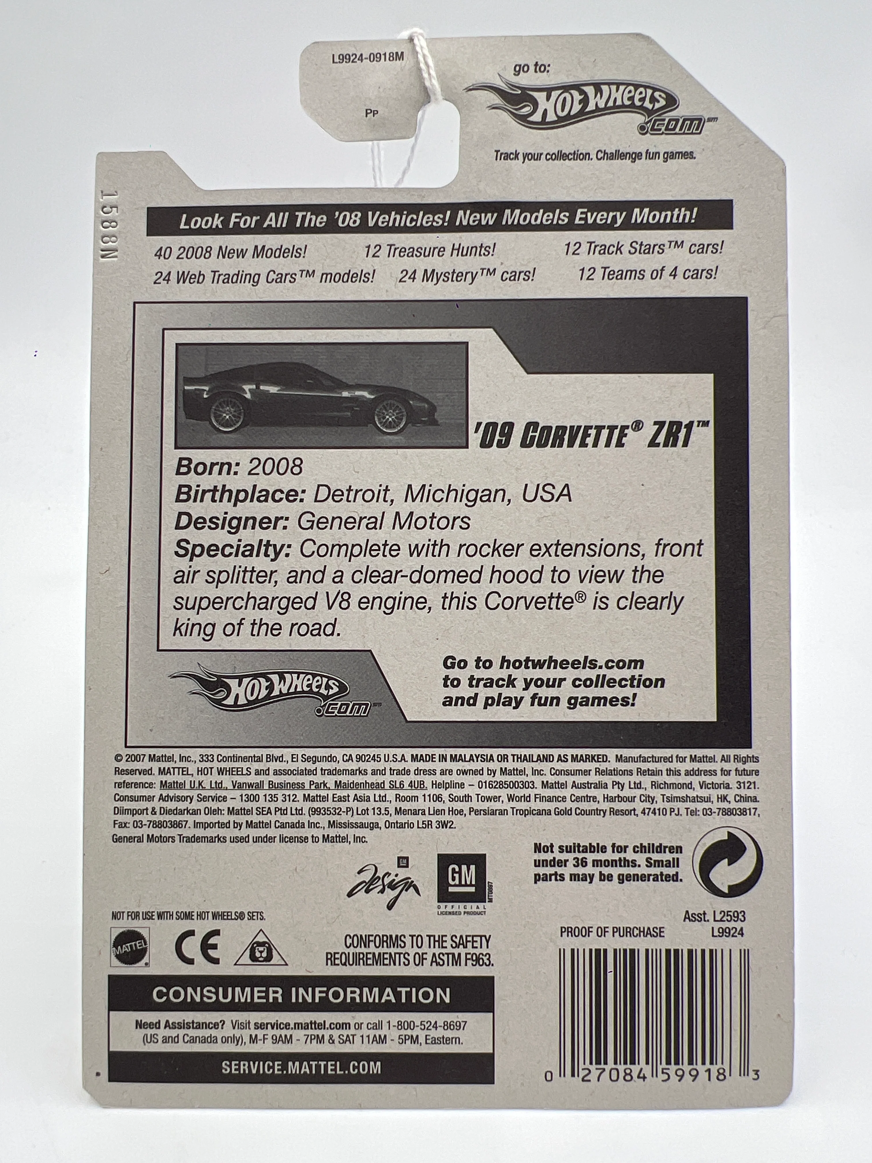2008 Hot Wheels New Models #9 09 Corvette ZR1 Red 16A - Image 7