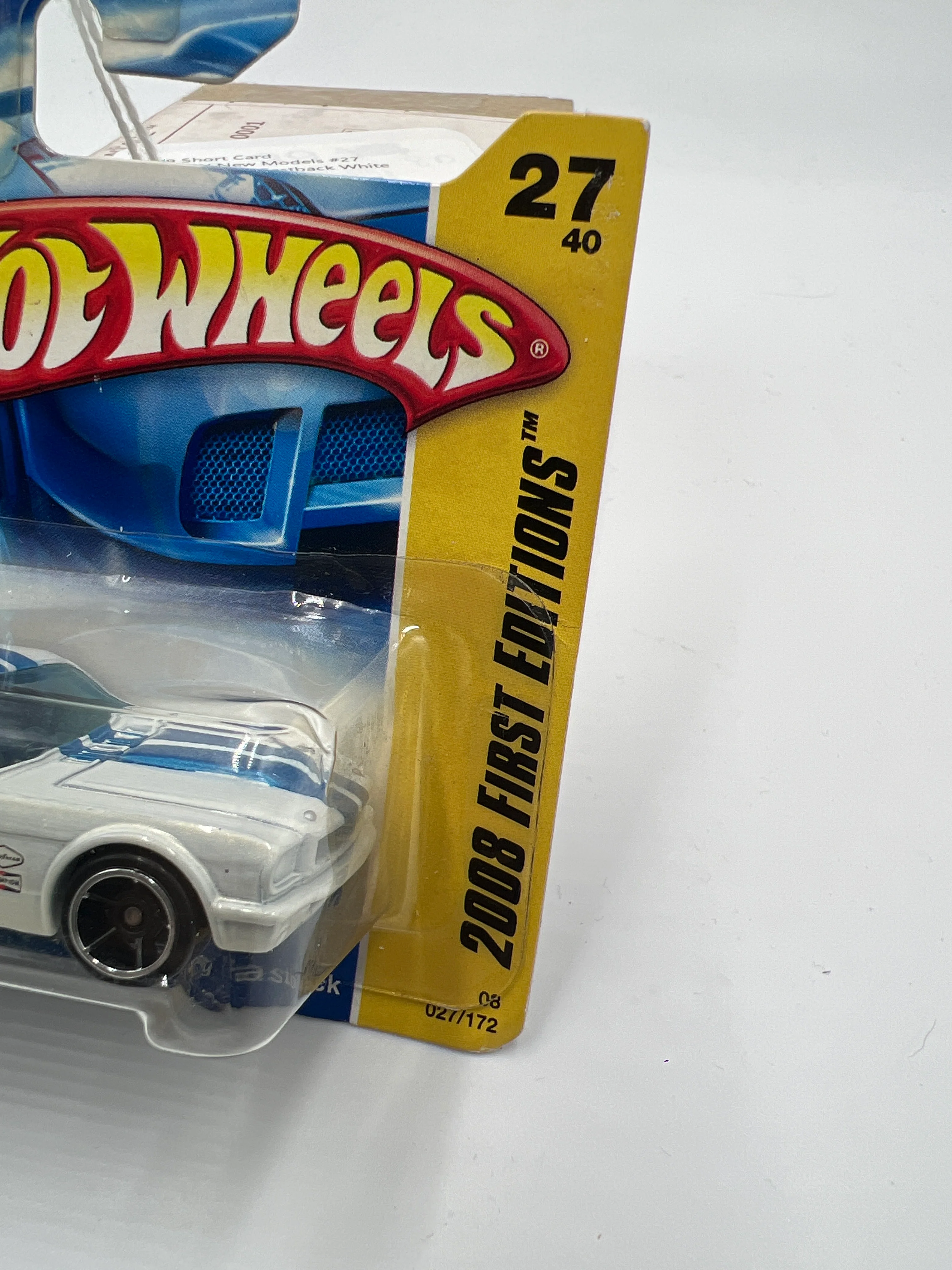 2008 Hot Wheels New Models #27 Ford Mustang Fastback White Short Card 25E - Image 4