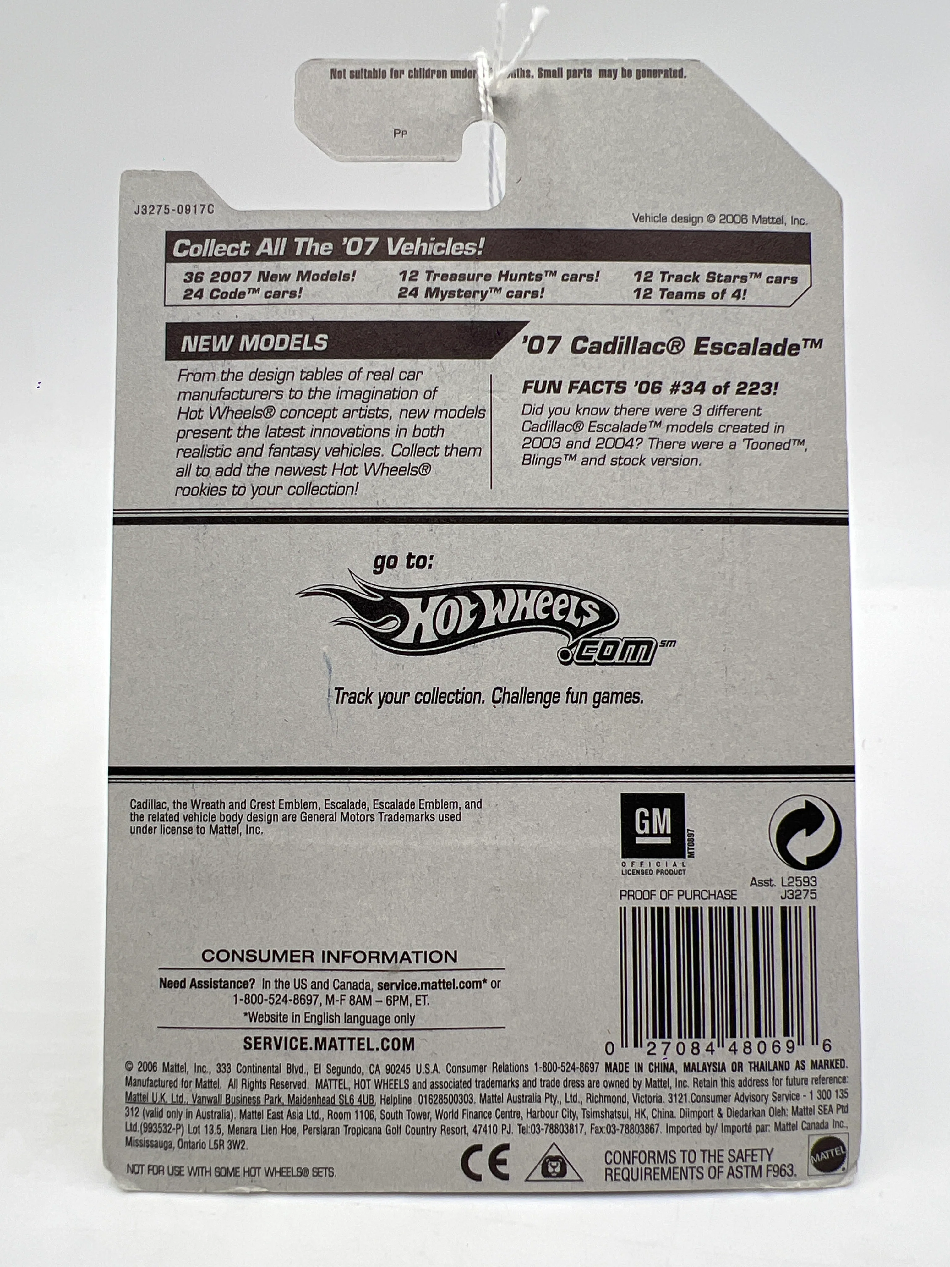 2008 Hot Wheels New Models #34 07 Cadillac Escalade White 55A - Image 6