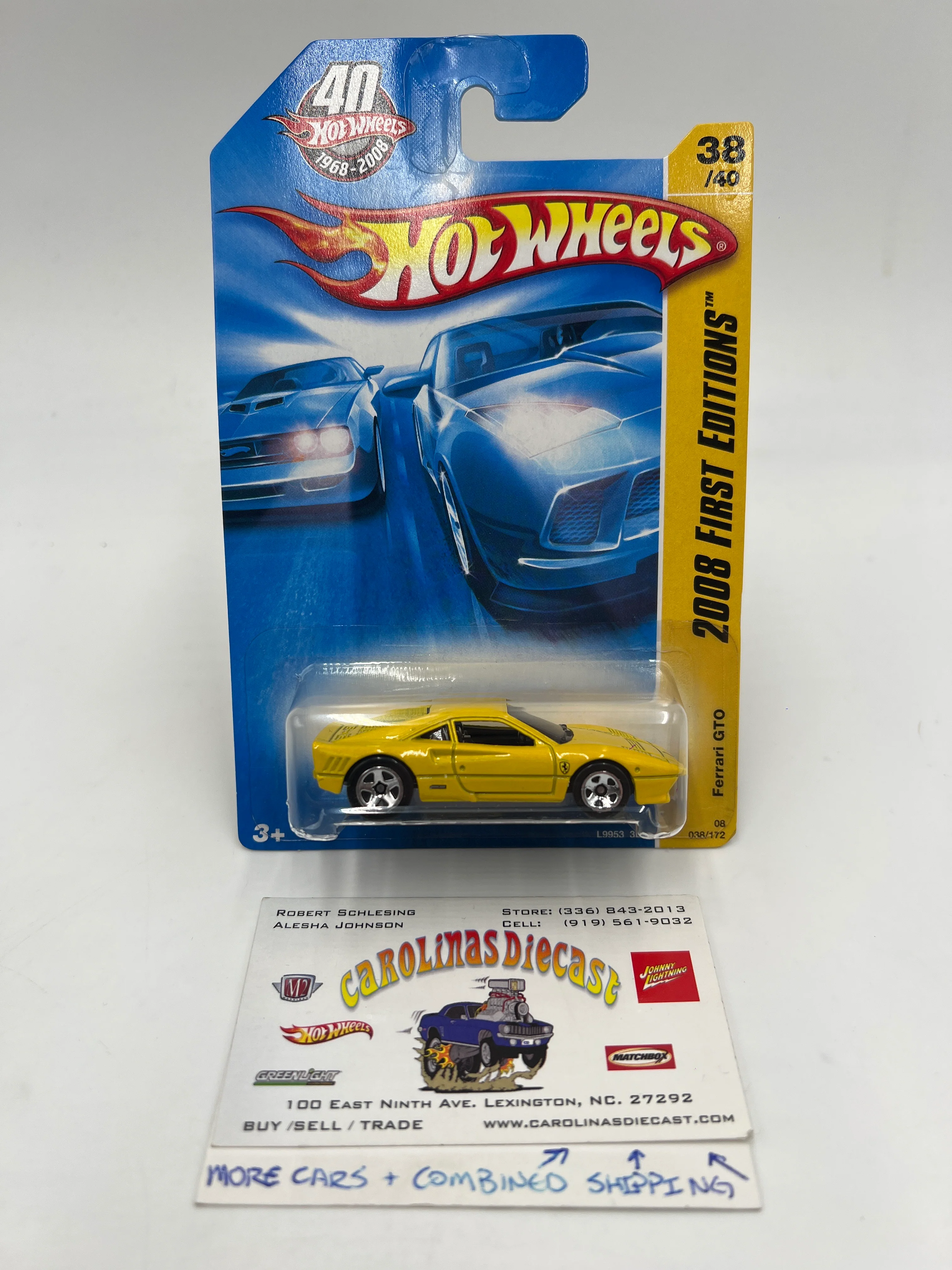 2008 Hot Wheels New Models #38 Ferrari GTO Yellow W/Protector SR