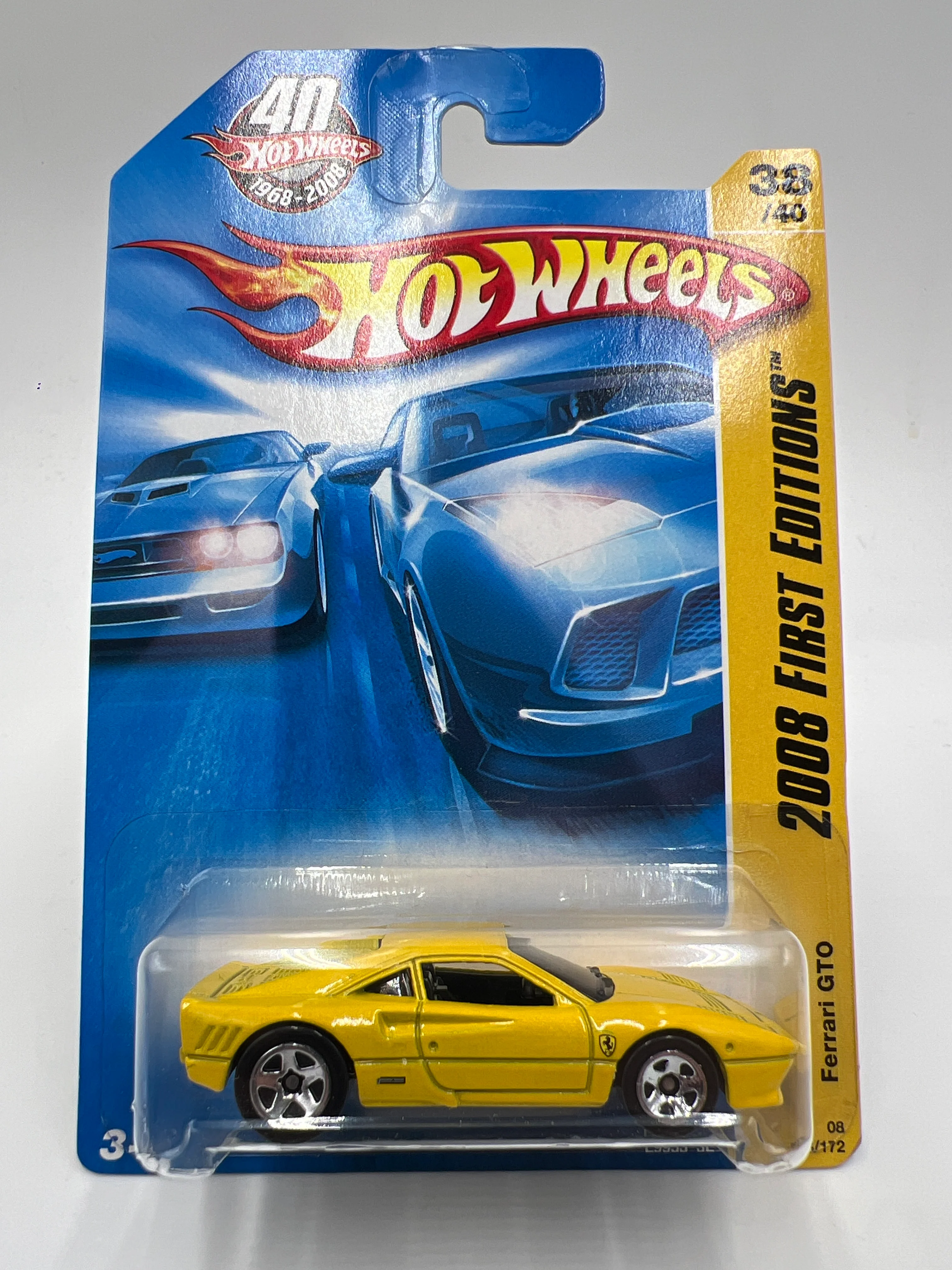 2008 Hot Wheels New Models #38 Ferrari GTO Yellow W/Protector SR - Image 2