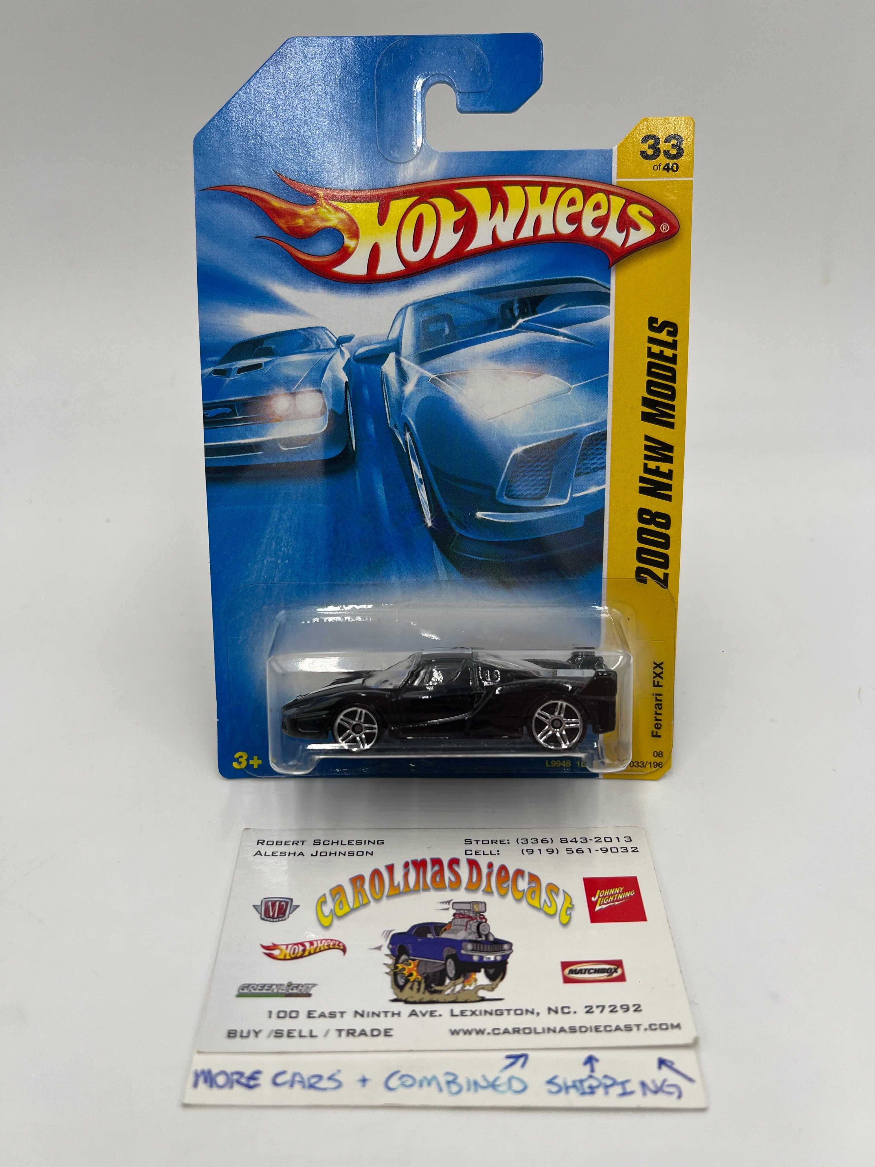 2008 Hot Wheels New Models #33 Facing Backwards ERROR Ferrari FXX Black W/Protector