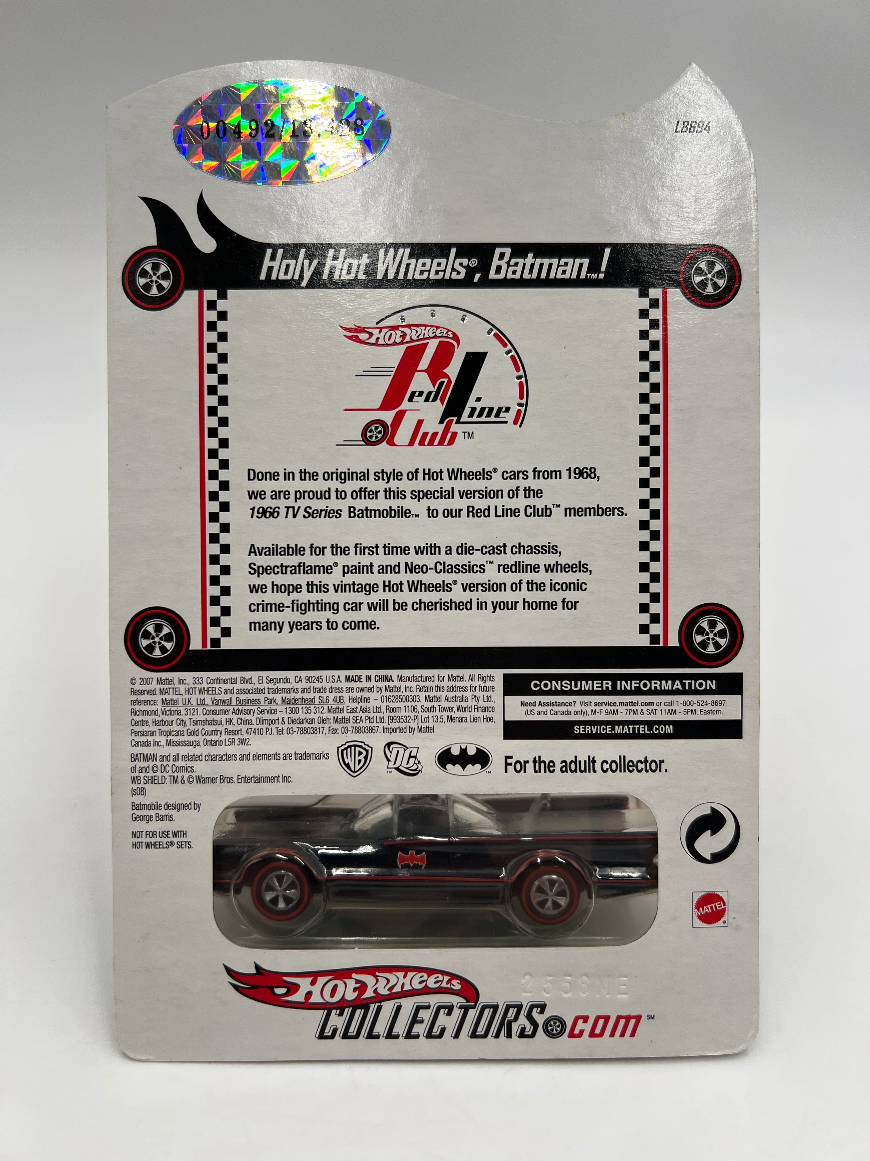 2008 Hot Wheels RLC Club Exclusive 492/13428 1966 TV Series Batmobile Black W/Protector - Image 6