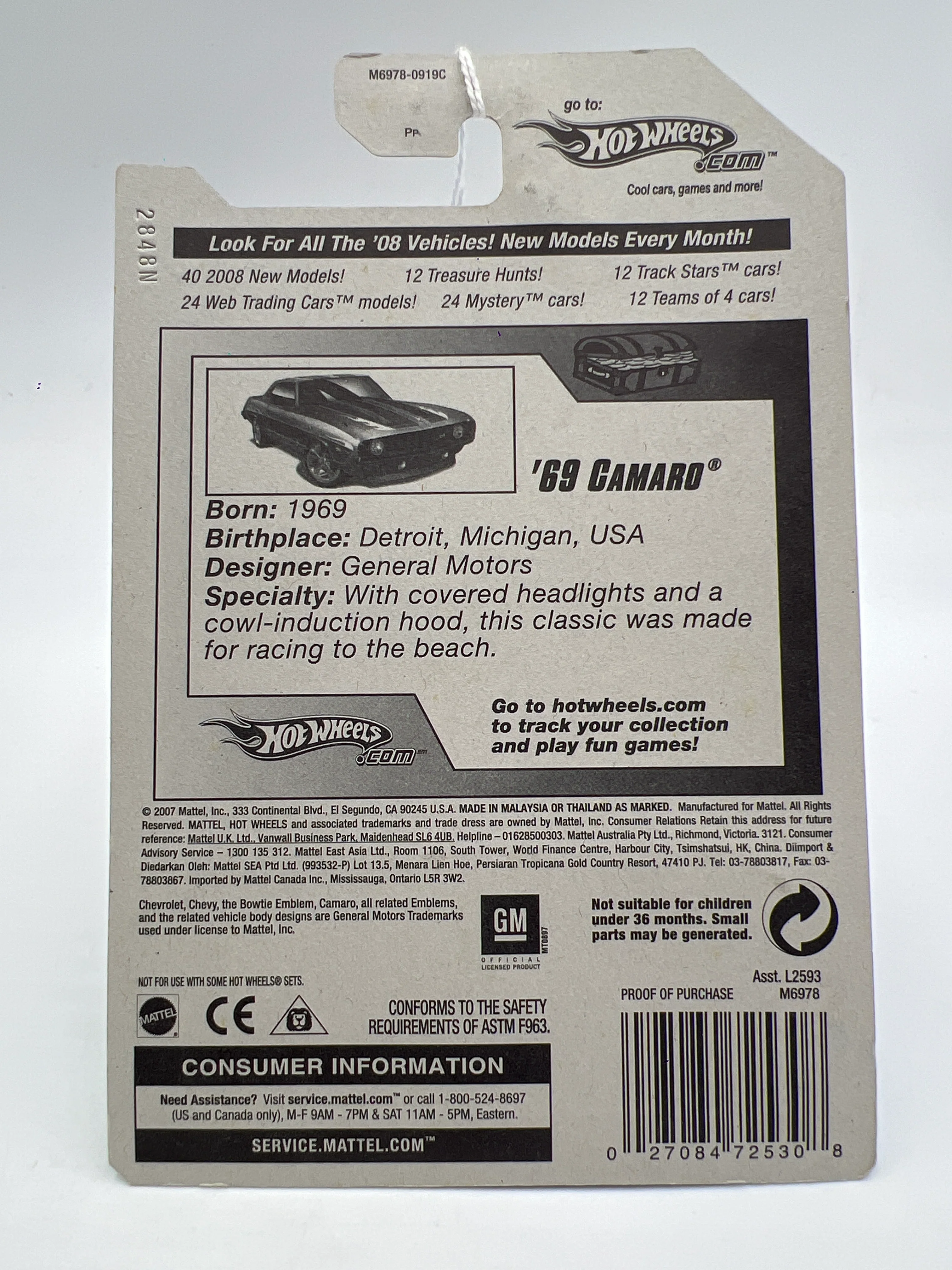 2008 Hot Wheels Treasure Hunts #172 69 Camaro Blue 273A - Image 6