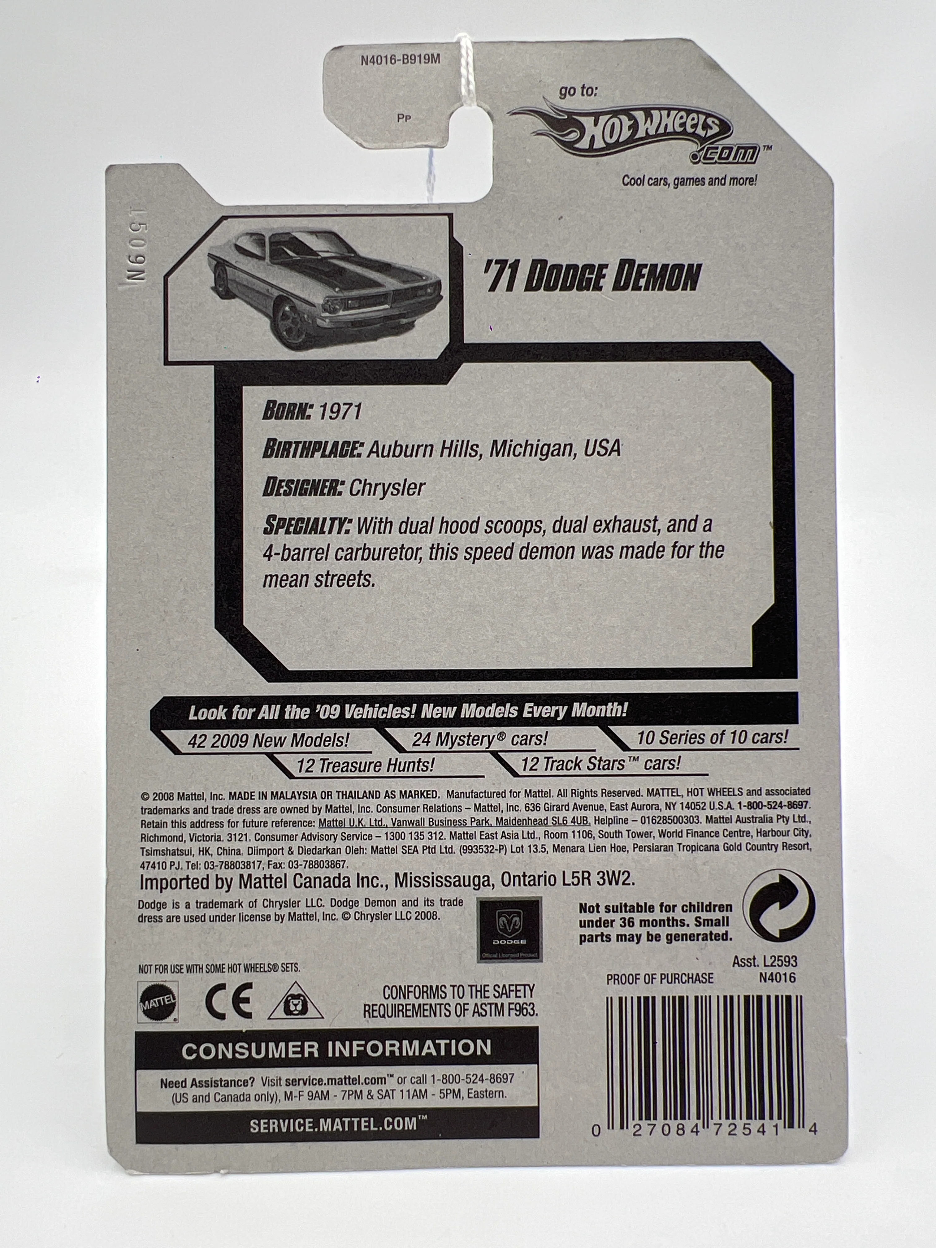 2009 Hot Wheels New Models #13 71 Dodge Demon Green 56E - Image 6