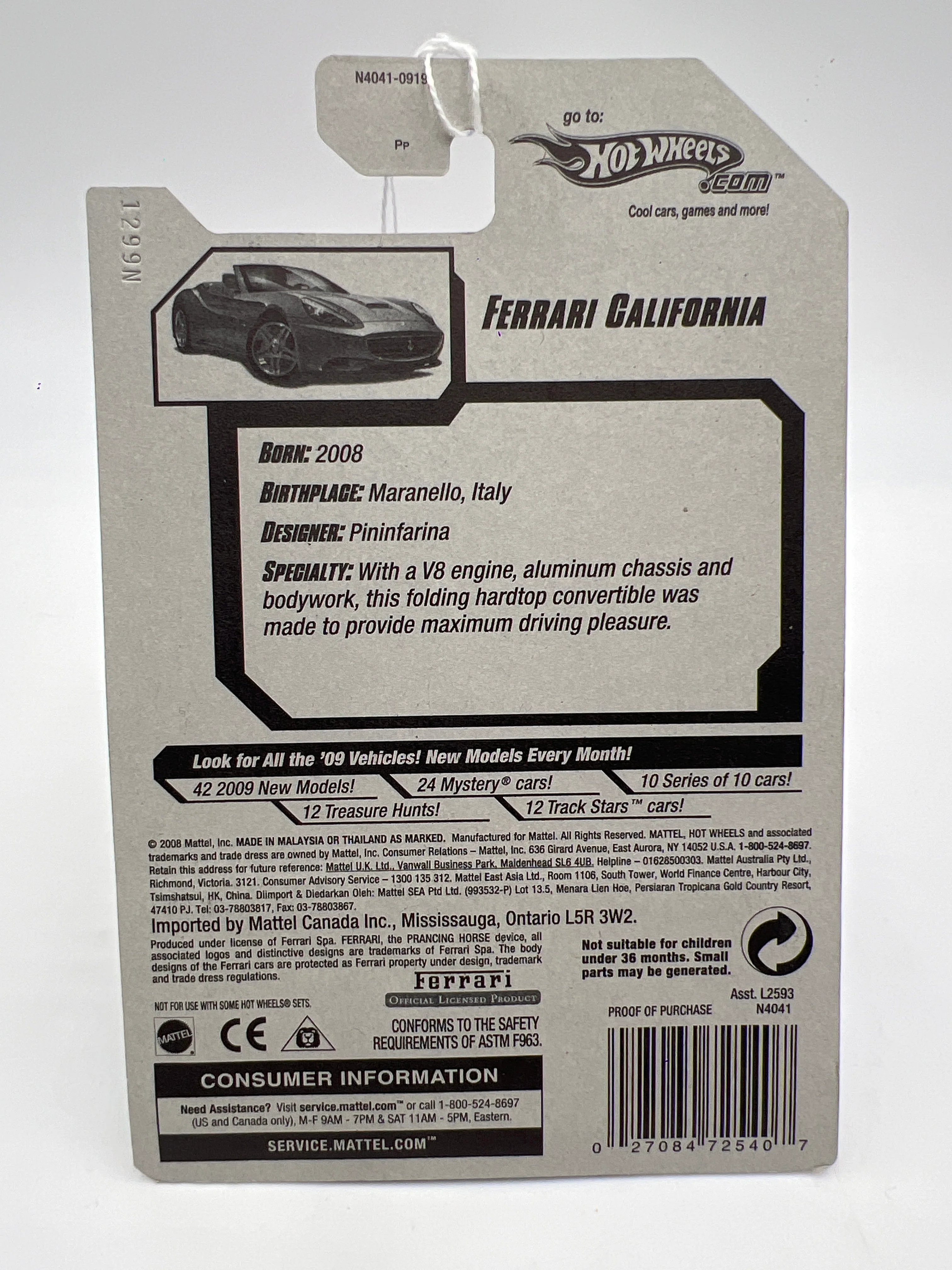 2009 Hot Wheels New Models #38 Ferrari California Red - Image 6