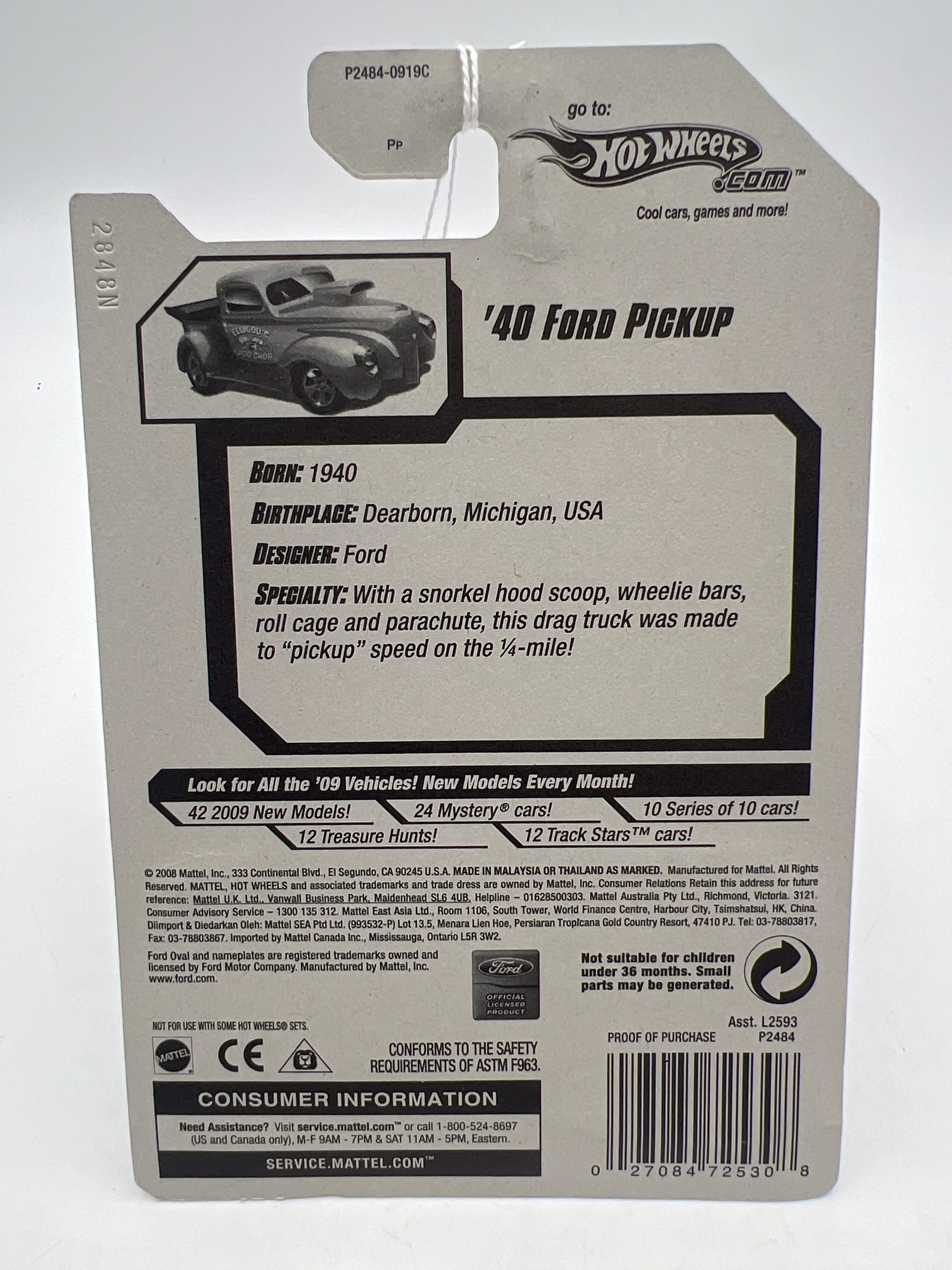 2009 Hot Wheels Modified Rides #164 40 Ford Pickup Red 33F - Image 6