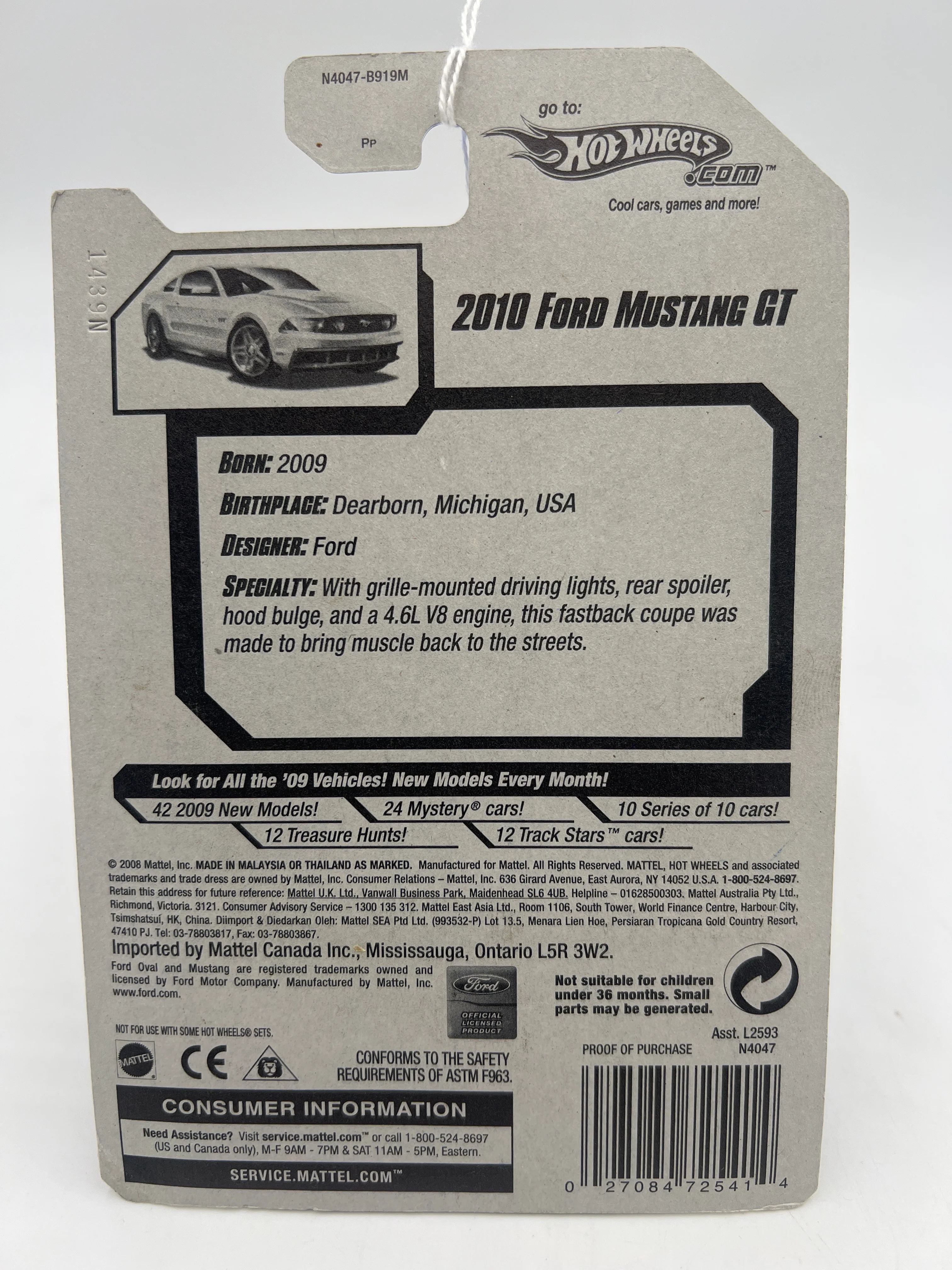 2009 Hot Wheels New Models #041 2010 Ford Mustang GT Yellow 35D - Image 6
