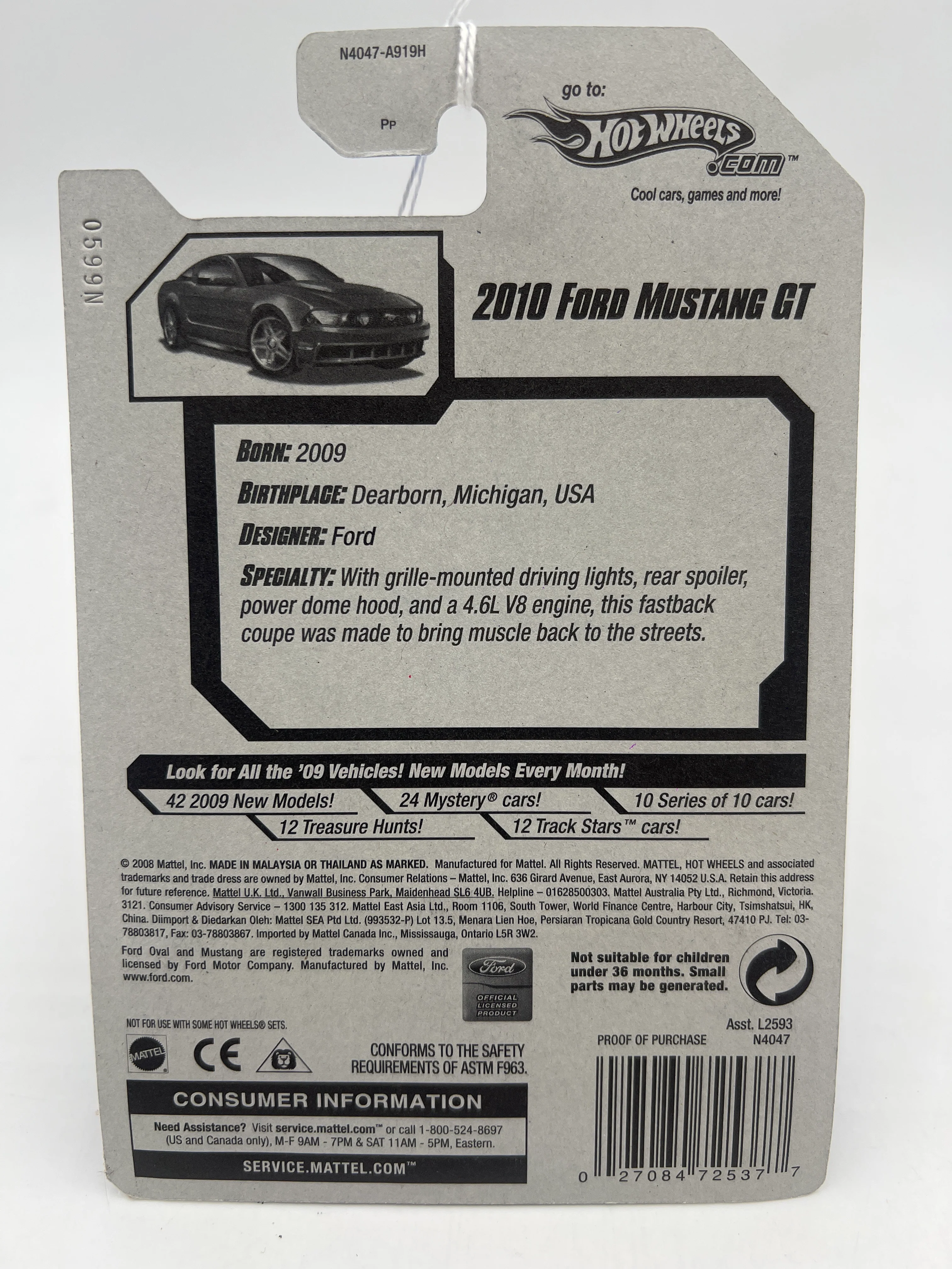2009 Hot Wheels New Models #041 2010 Ford Mustang GT Blue 35E - Image 6