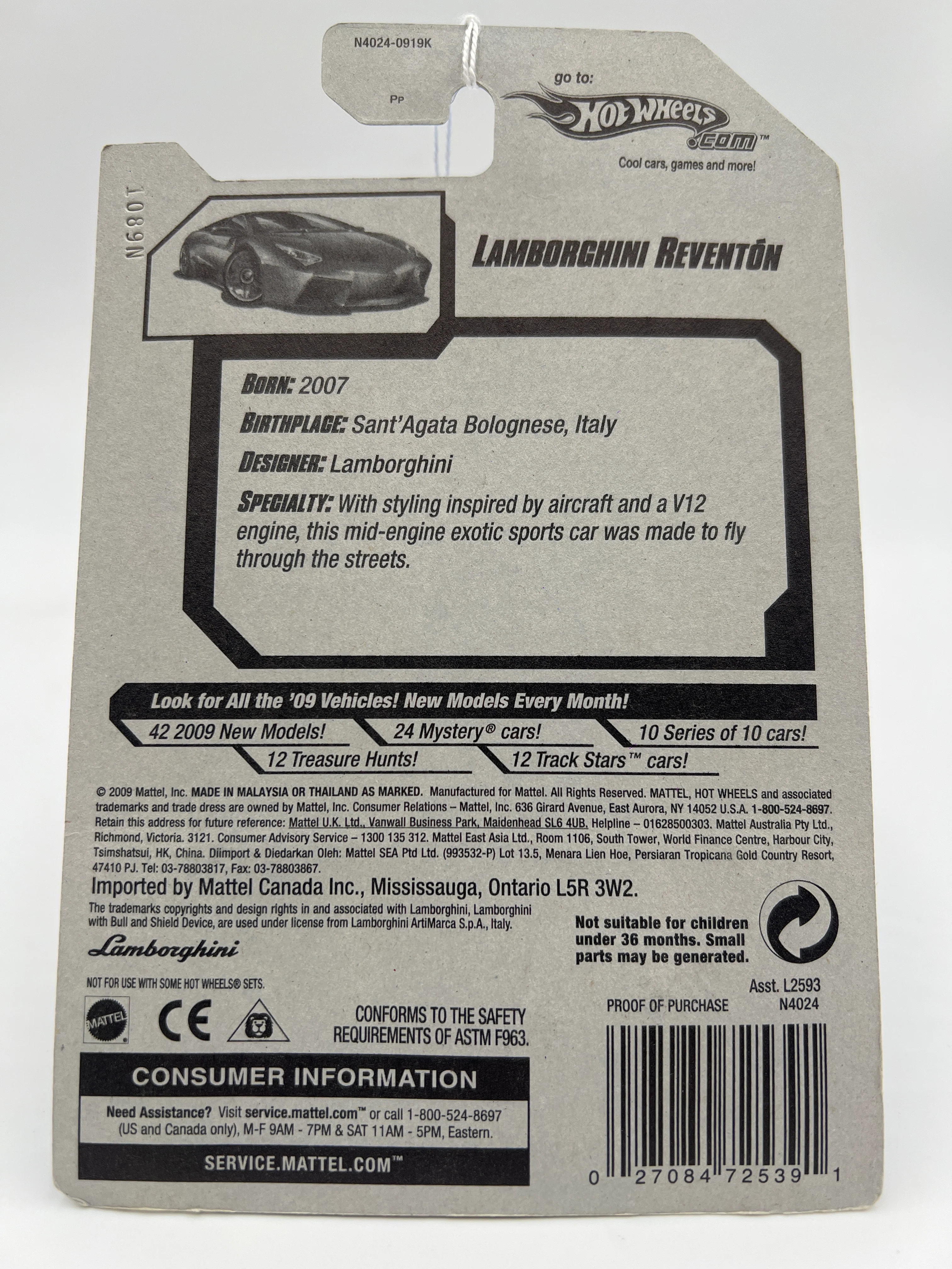 2009 Hot Wheels New Models #21 Lamborghini Reventon Gray 101C - Image 6