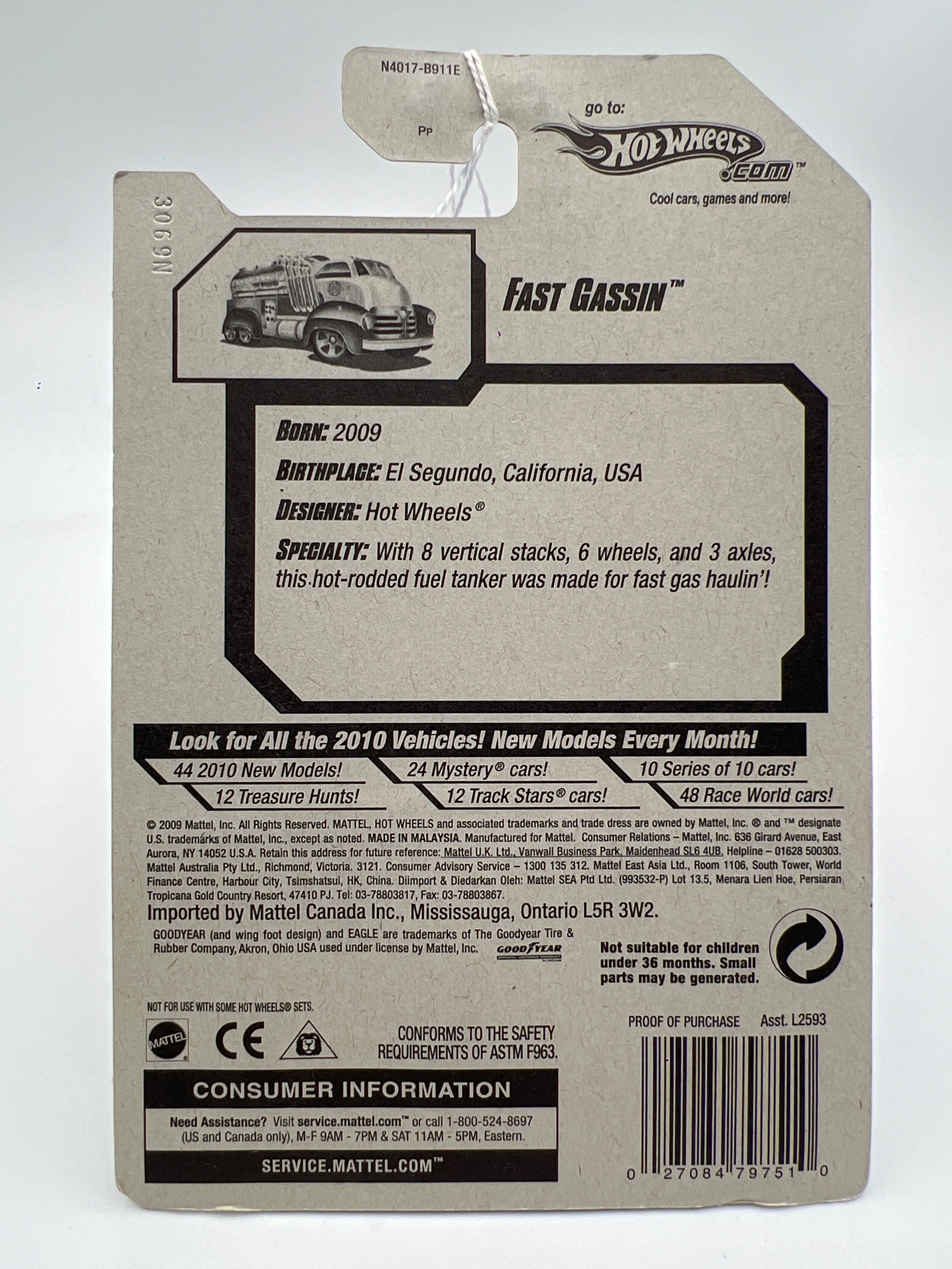 2009 Hot Wheels New Models Walmart Exclusive #14 Fast Gassin White Goodyear Tires 235B - Image 6