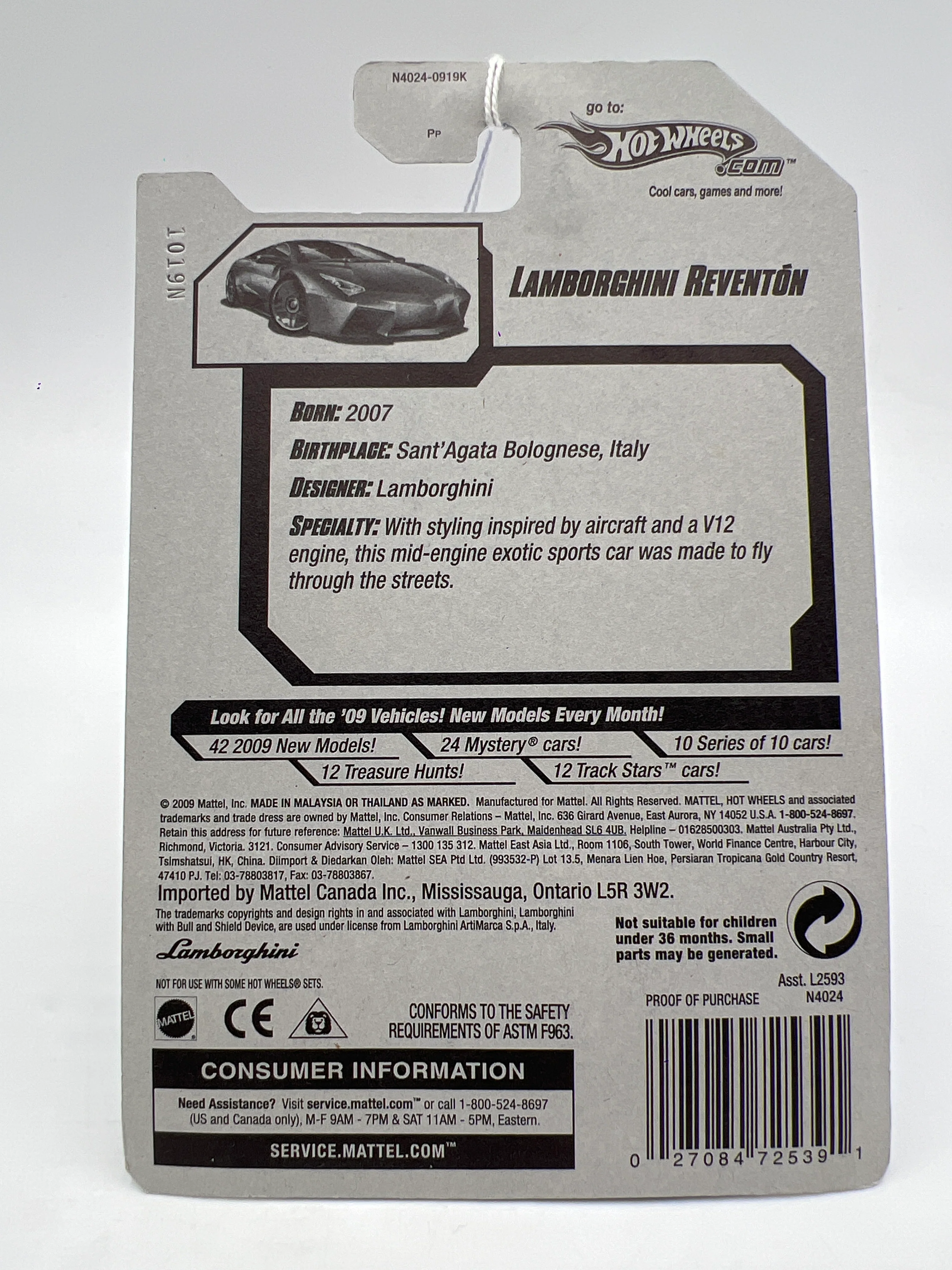 2009 Hot Wheels New Models #21 Lamborghini Reventon Gray 102B - Image 7