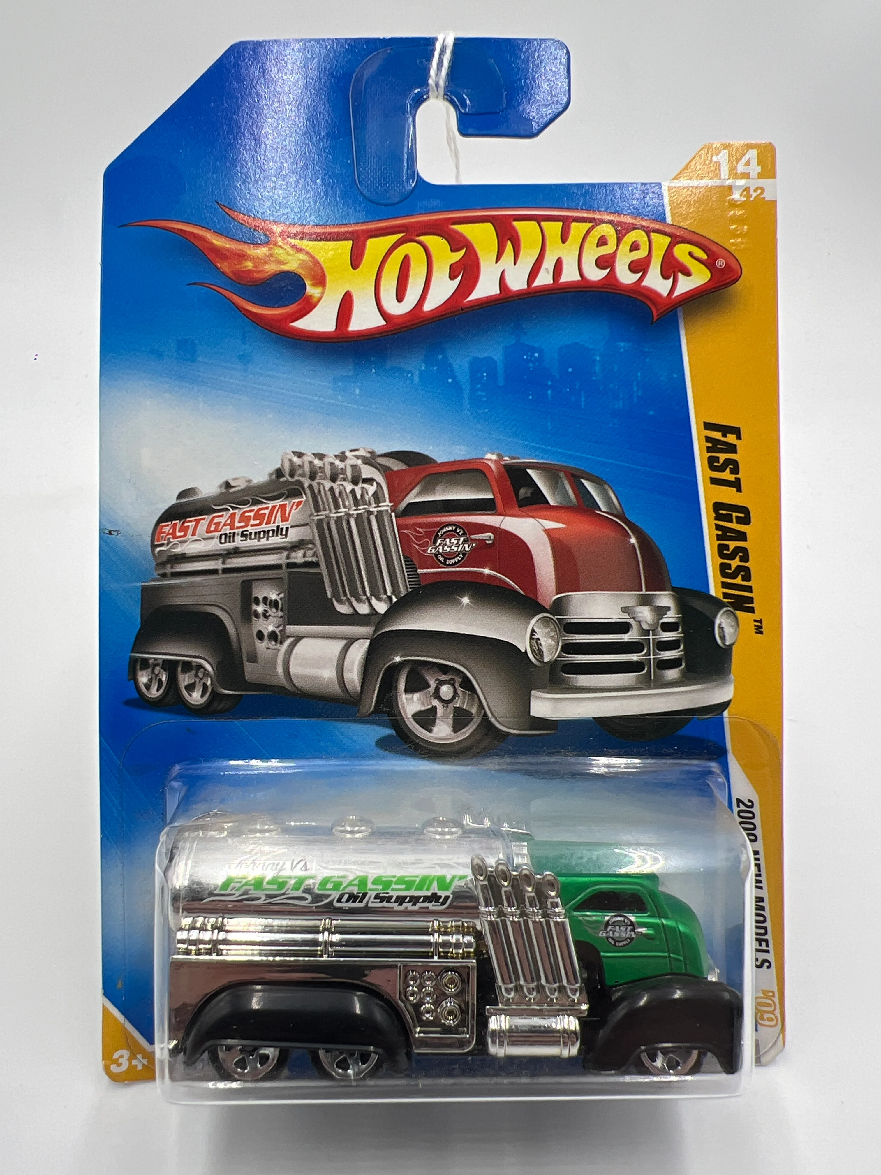 2009 Hot Wheels New Models #14 Fast Gassin Green With Red Card Art aa5 - Image 2