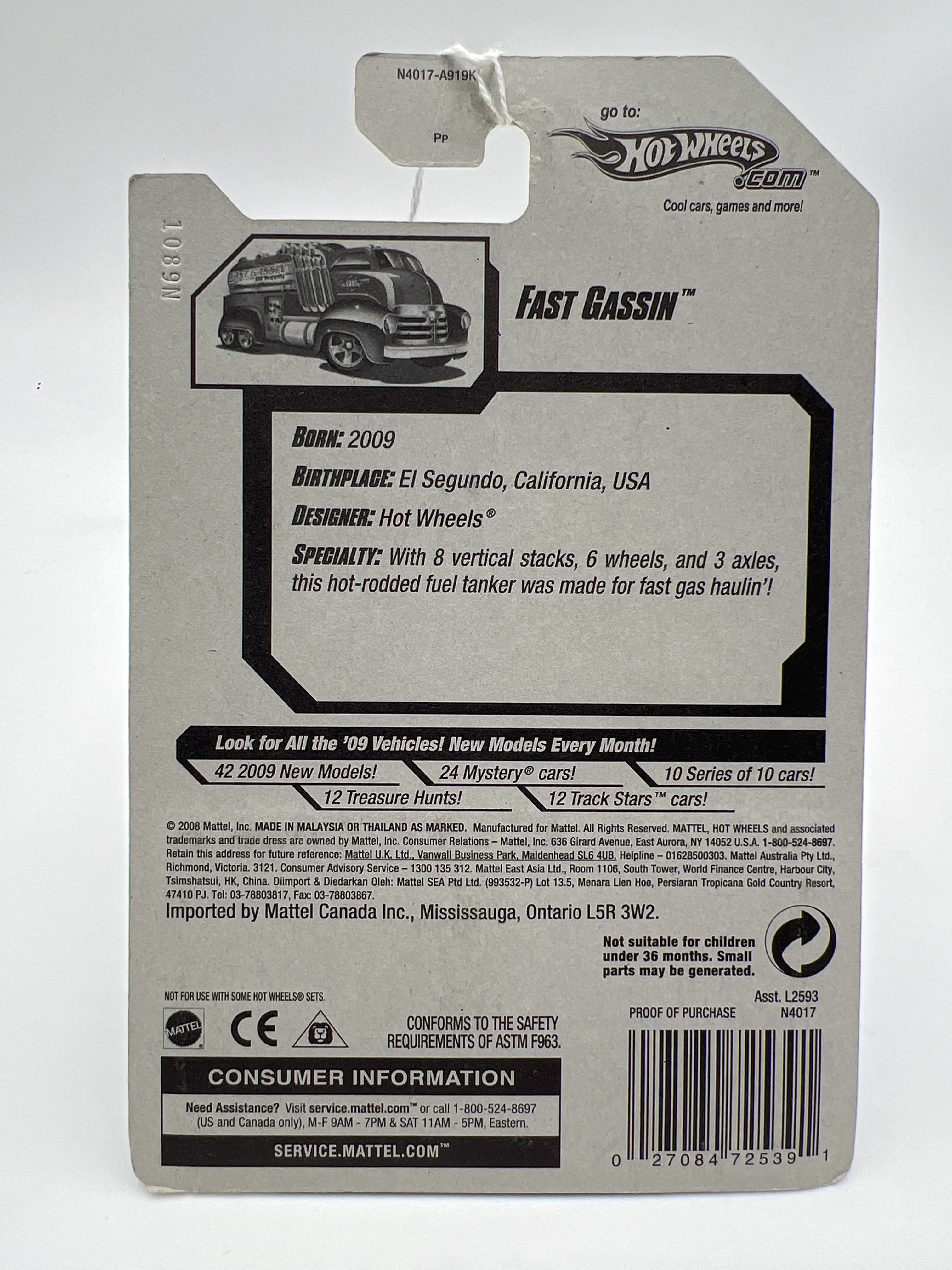 2009 Hot Wheels New Models #14 Fast Gassin Green With Red Card Art aa5 - Image 6