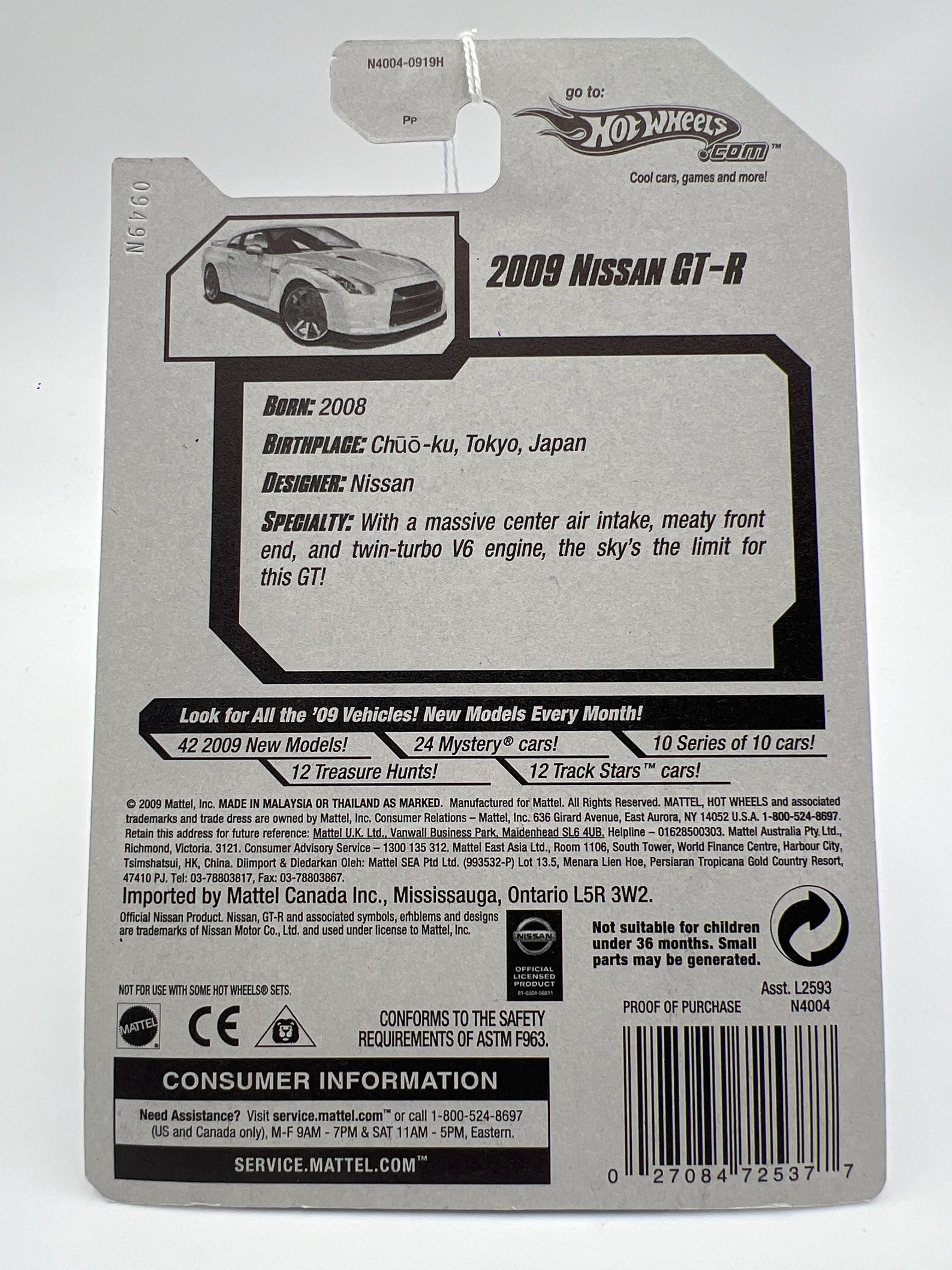 2009 Hot Wheels New Models #1 2009 Nissan GT-R White SR - Image 6