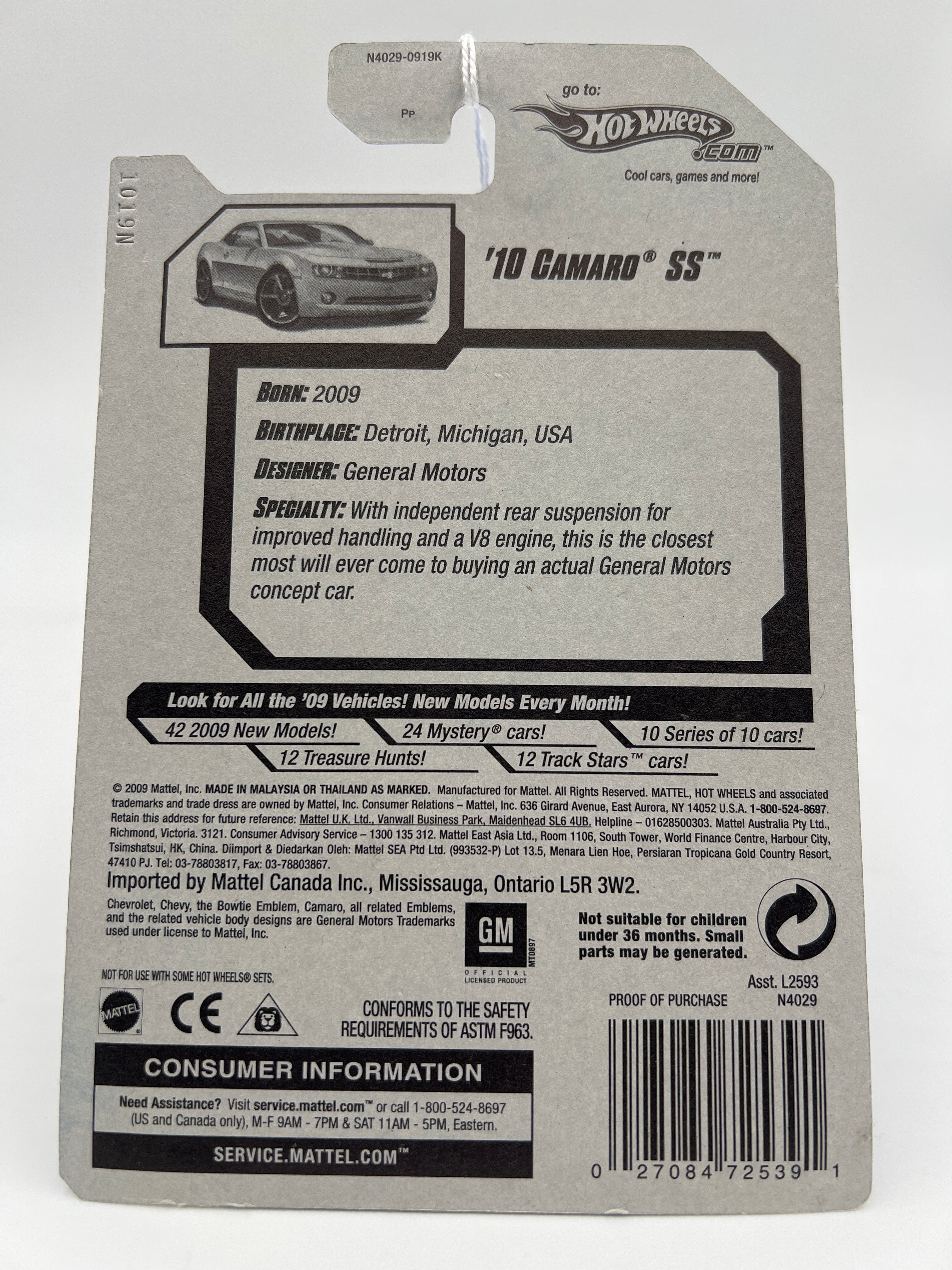 2009 Hot Wheels New Models #26 10 Camaro SS Silver SR - Image 6