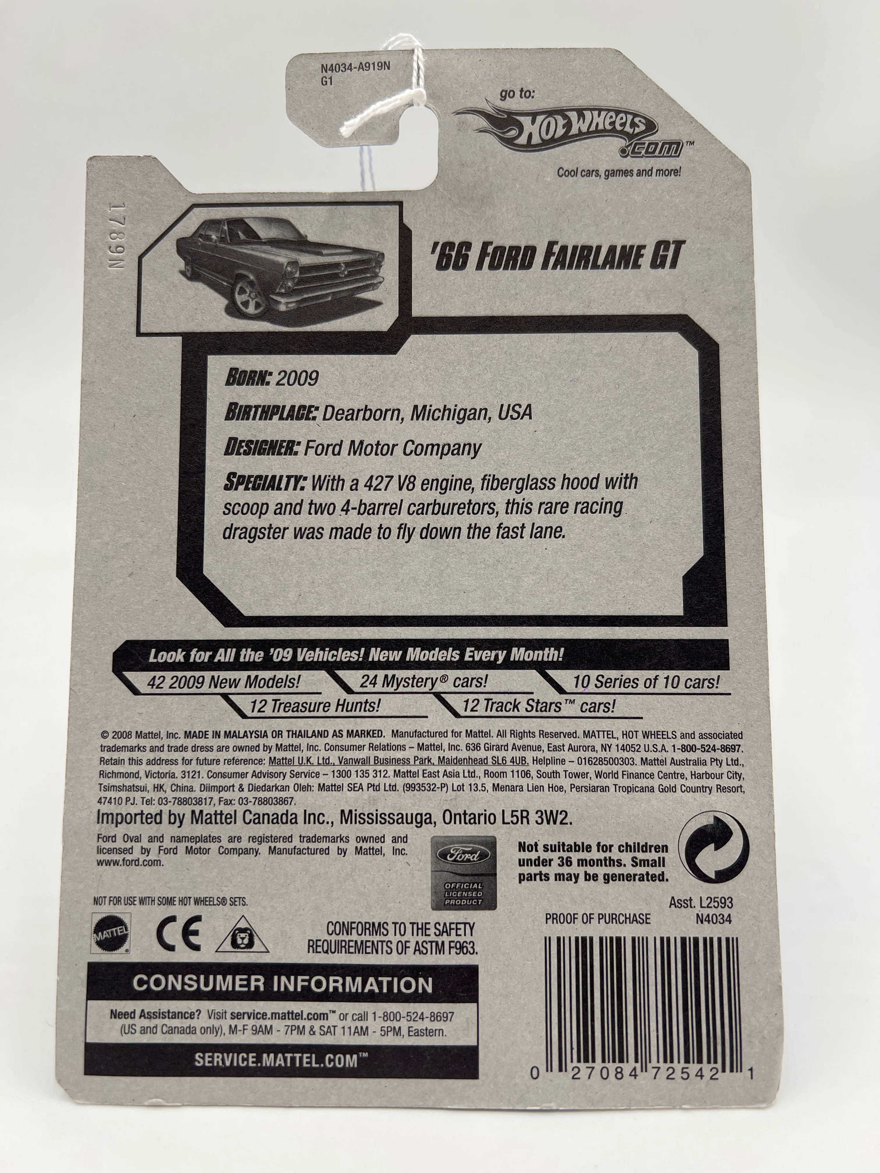 2009 Hot Wheels New Models #31 66 Ford Fairlane GT Red 31A - Image 6