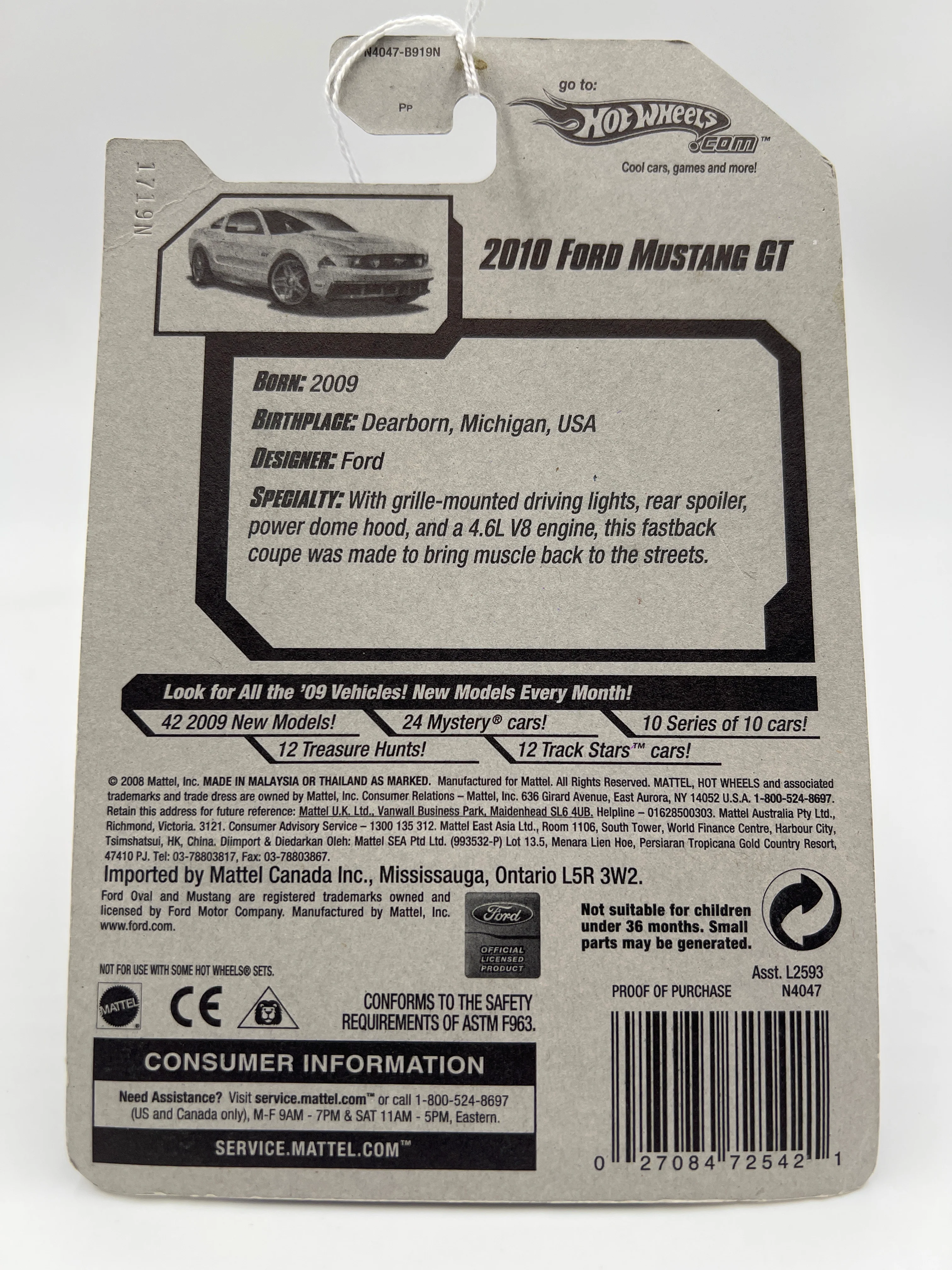 2009 Hot Wheels New Models #41 2010 Ford Mustang GT Yellow 24C - Image 6