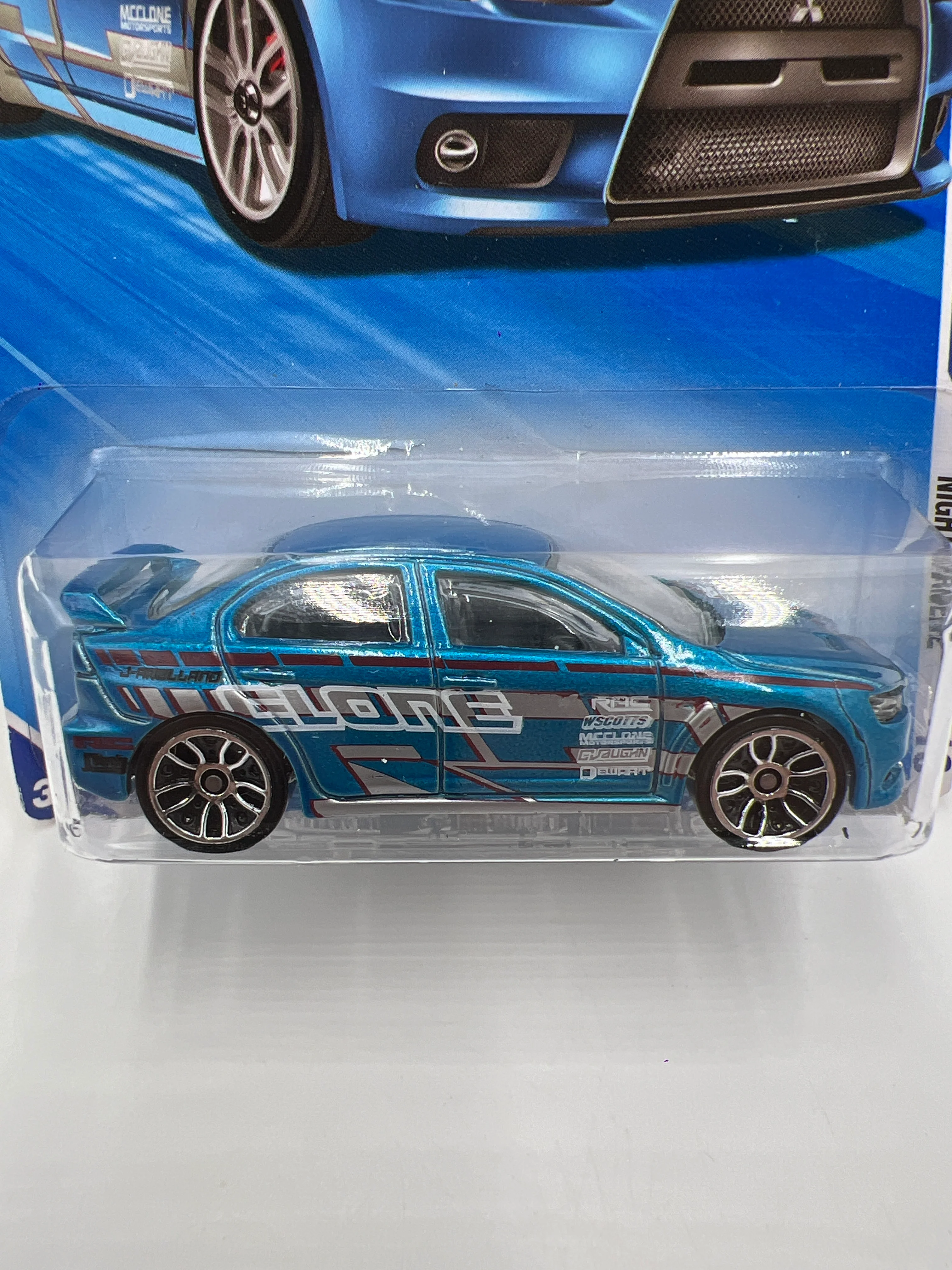 2010 Hot Wheels Nightburnerz #91 2008 Lancer Evolution Blue 92A - Image 2