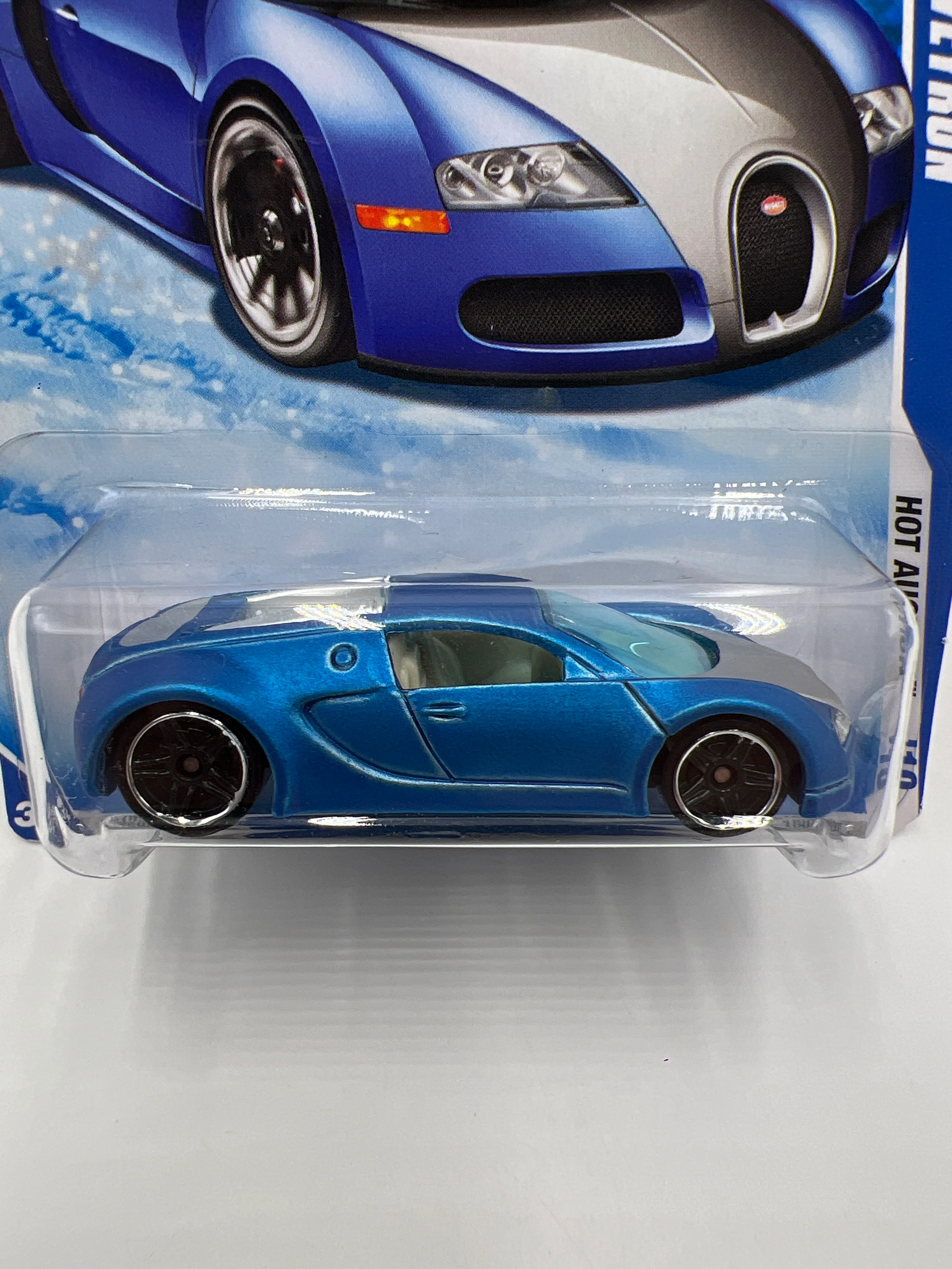 2010 Hot Wheels Target Exclusive Snowflake Card #160 Bugatti Veyron Satin Blue W/Protector - Image 2