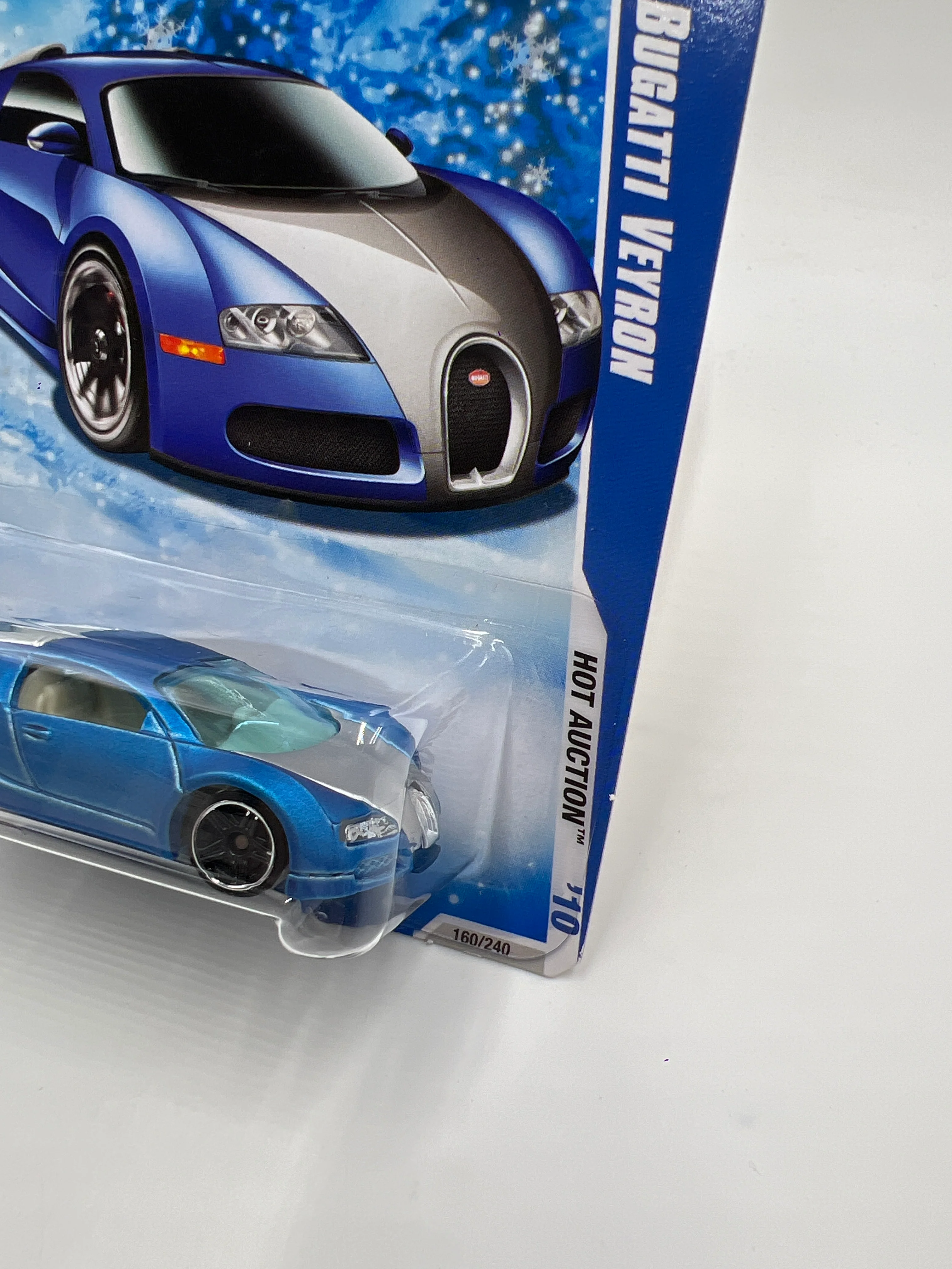 2010 Hot Wheels Target Exclusive Snowflake Card #160 Bugatti Veyron Satin Blue W/Protector - Image 3