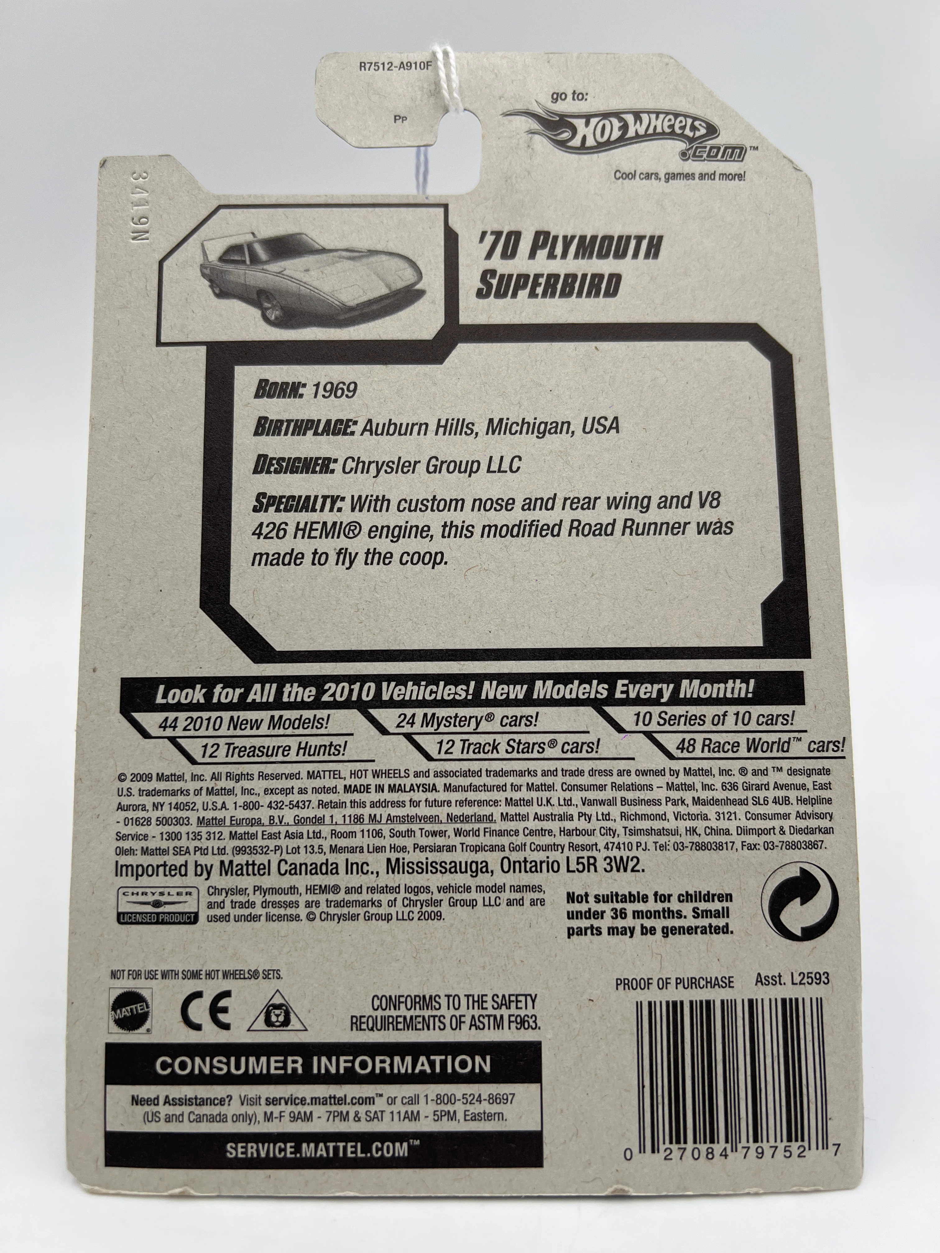 2010 Hot Wheels Kmart Exclusive #87 70 Plymouth Superbird Orange/White Cracked Blister 239C - Image 9