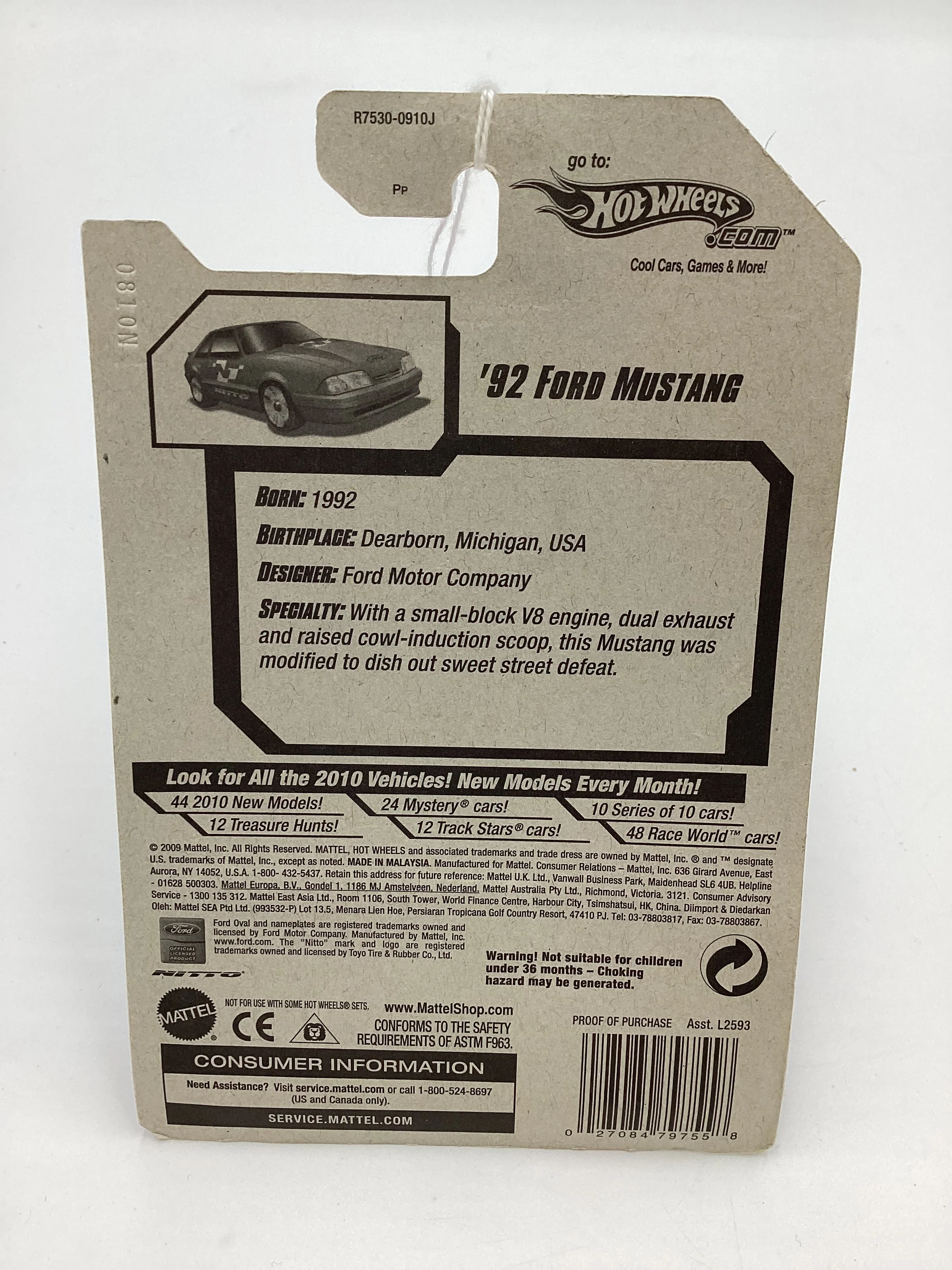 2010 Hot Wheels 92 Ford Mustang Red #105 20A - Image 7