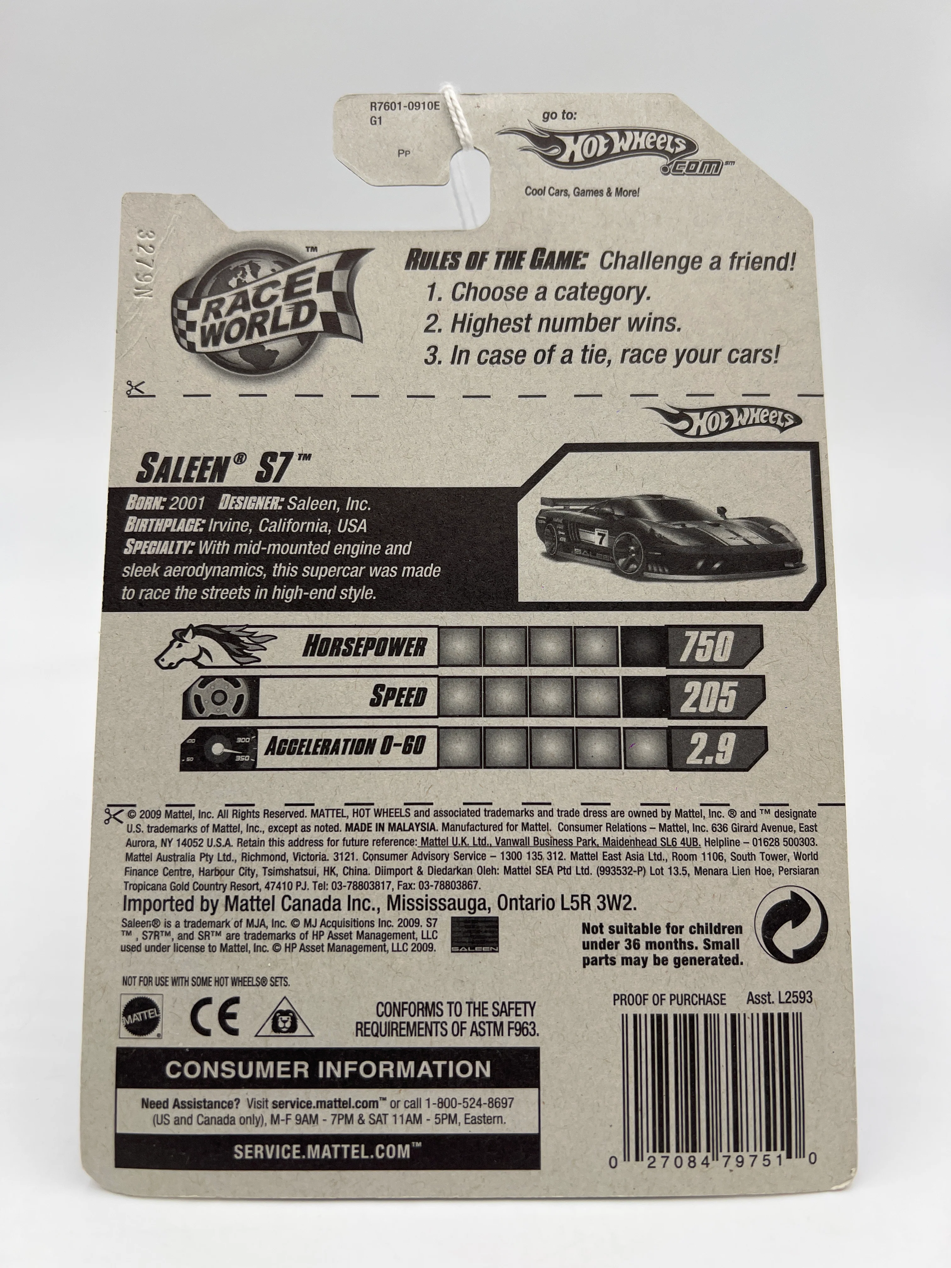 2010 Hot Wheels HW Race World #172 Saleen S7 Black 24A - Image 7