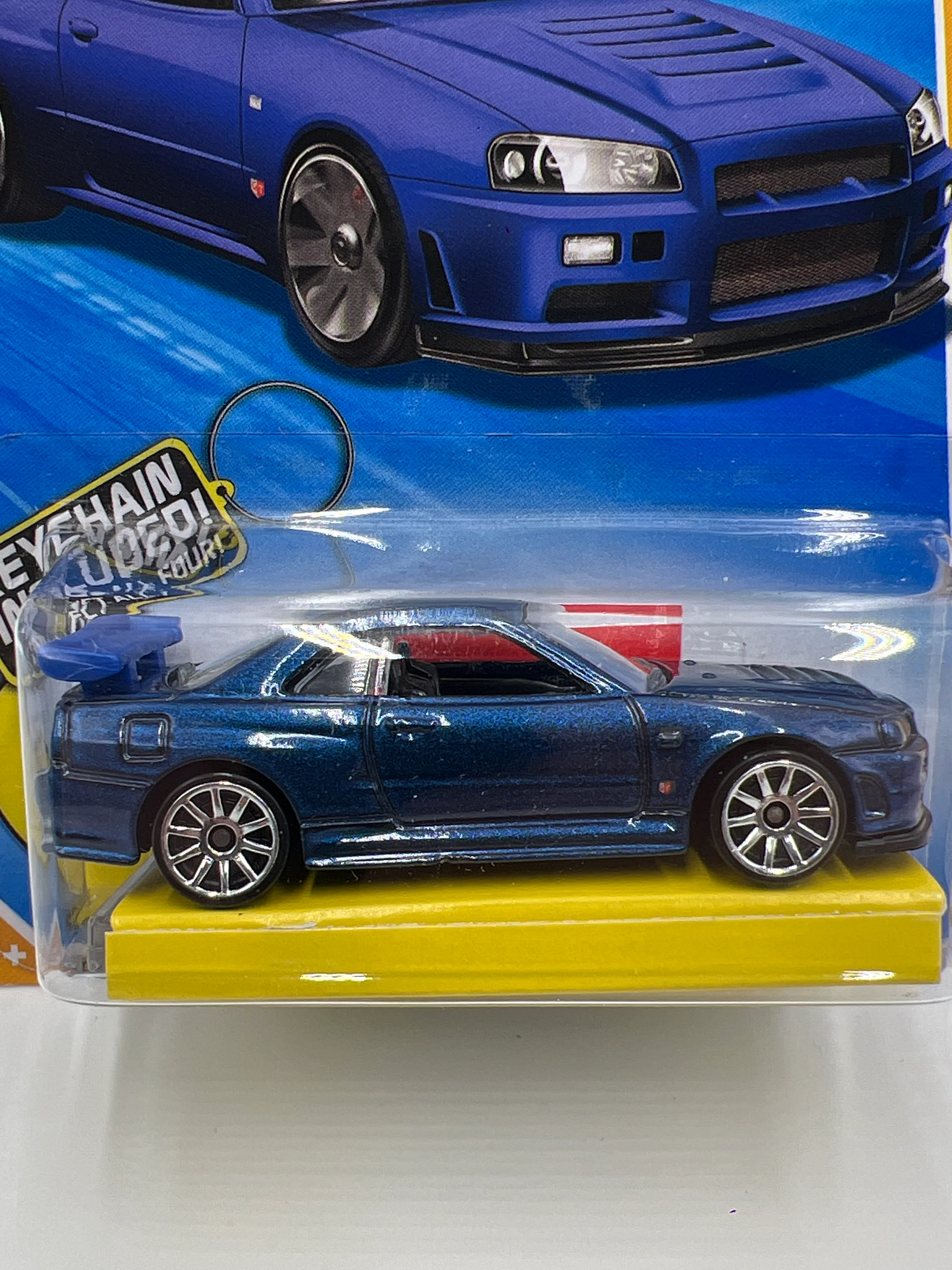 2010 Hot Wheels Keys To Speed Key Chain #7 Nissan GT-R R34 Blue W/Protector - Image 2