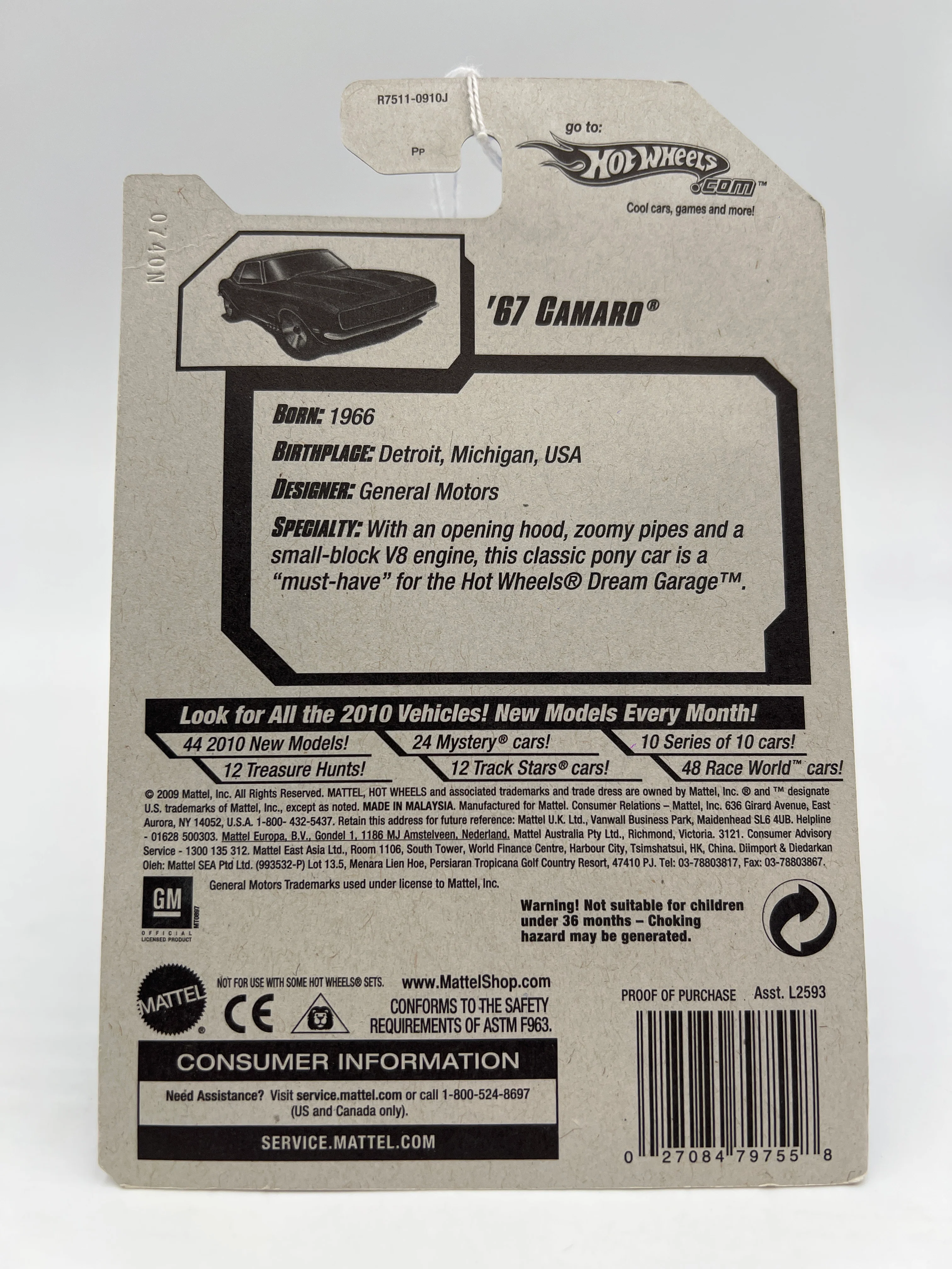 2010 Hot Wheels Muscle Mania #86 67 Camaro Black 16B - Image 7