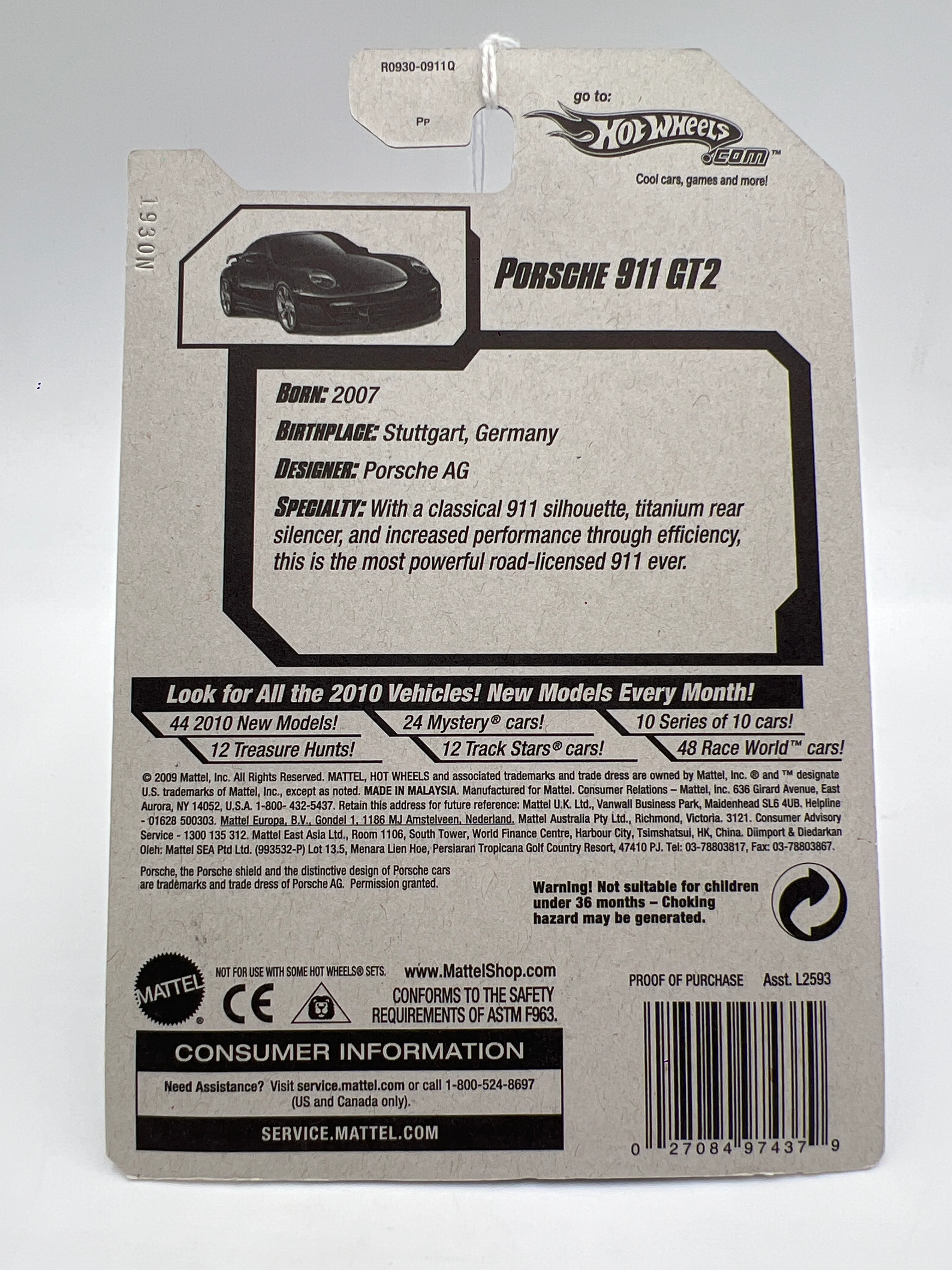 2010 Hot Wheels New Models #14 Porsche 911 GT2 Black SR - Image 7