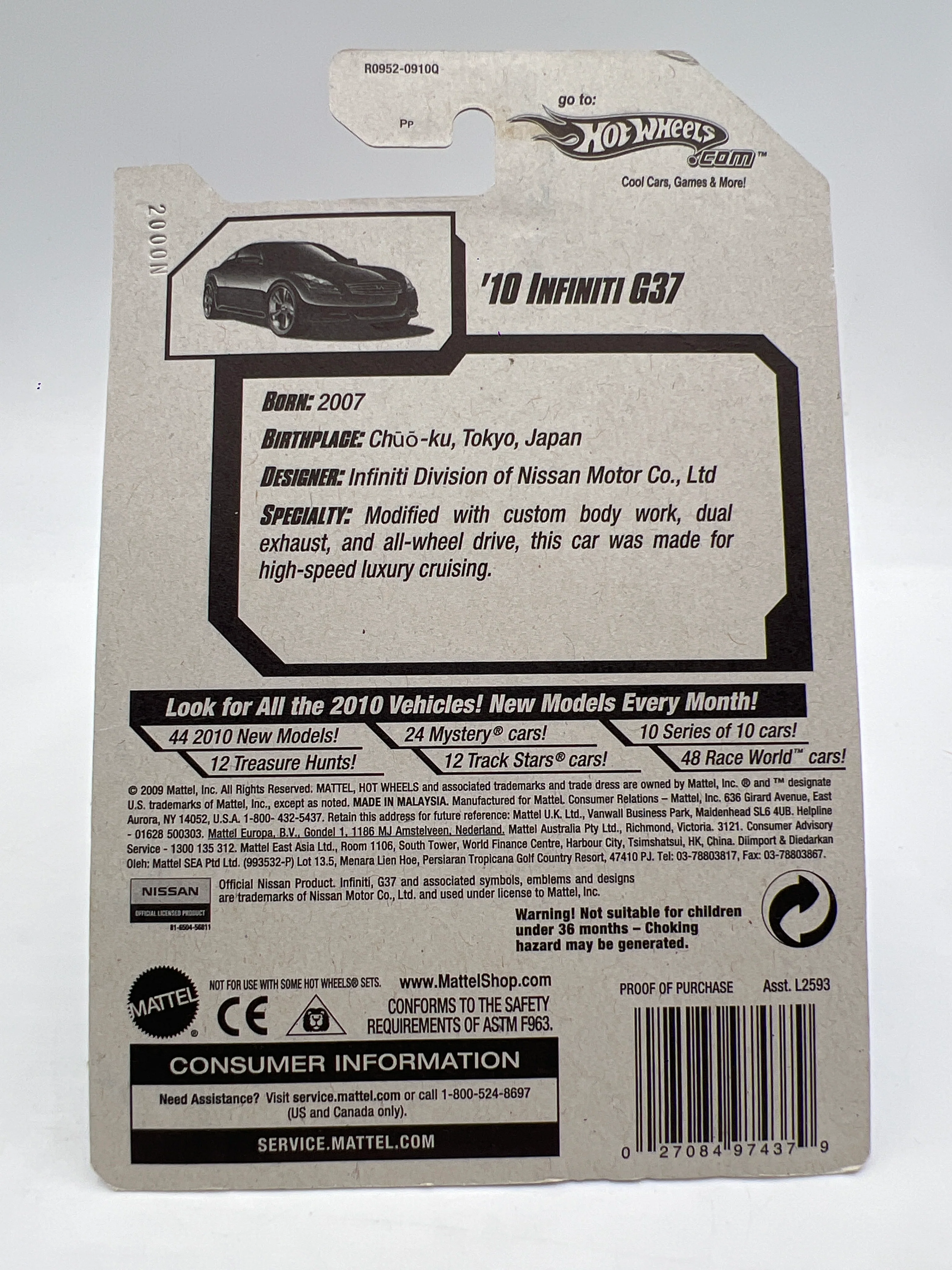 2010 Hot Wheels New Models #32 10 Infiniti G37 Blue W/Protector #2 - Image 8
