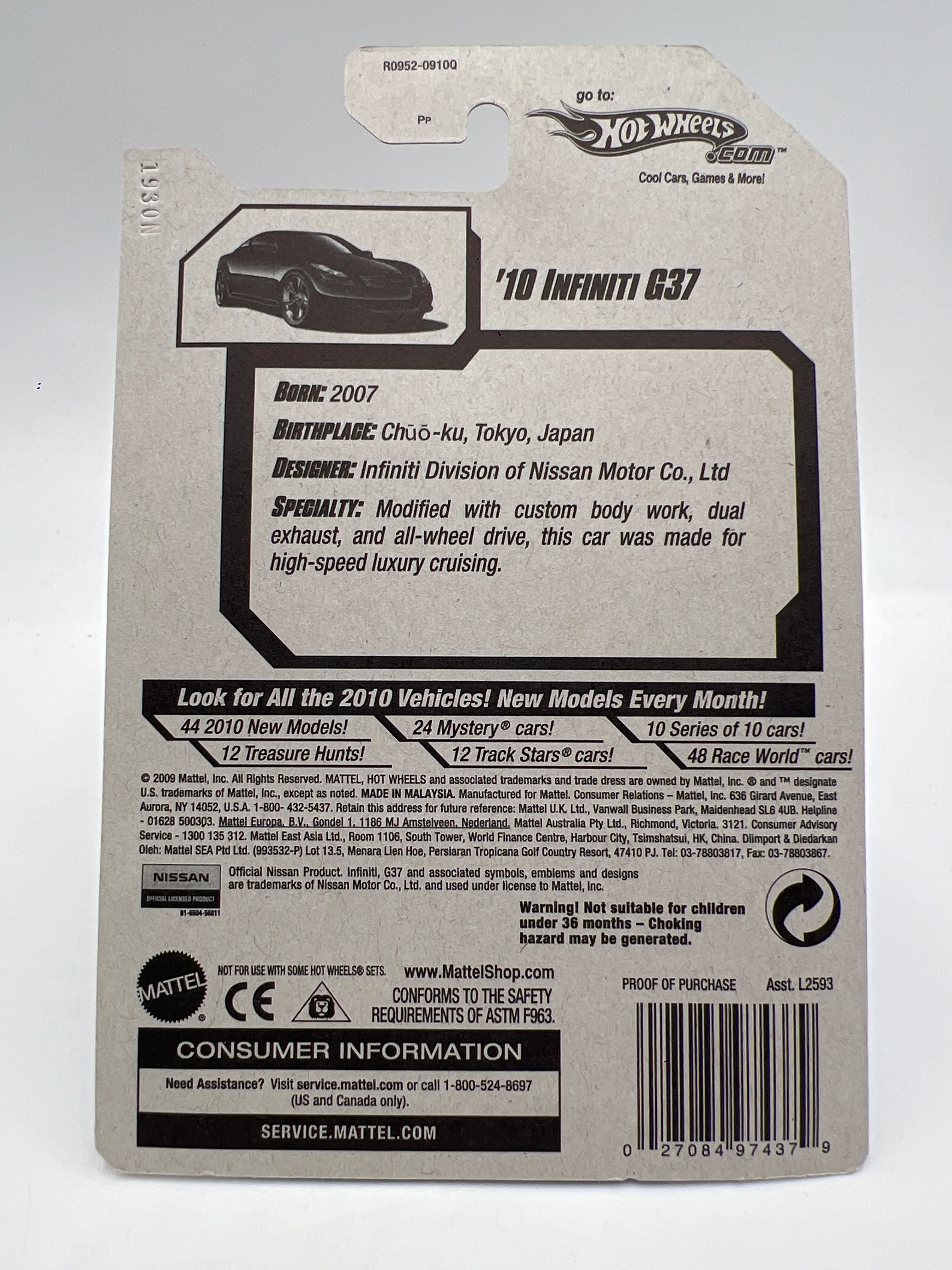 2010 Hot Wheels New Models #32 10 Infiniti G37 Blue W/Protector #1 - Image 7