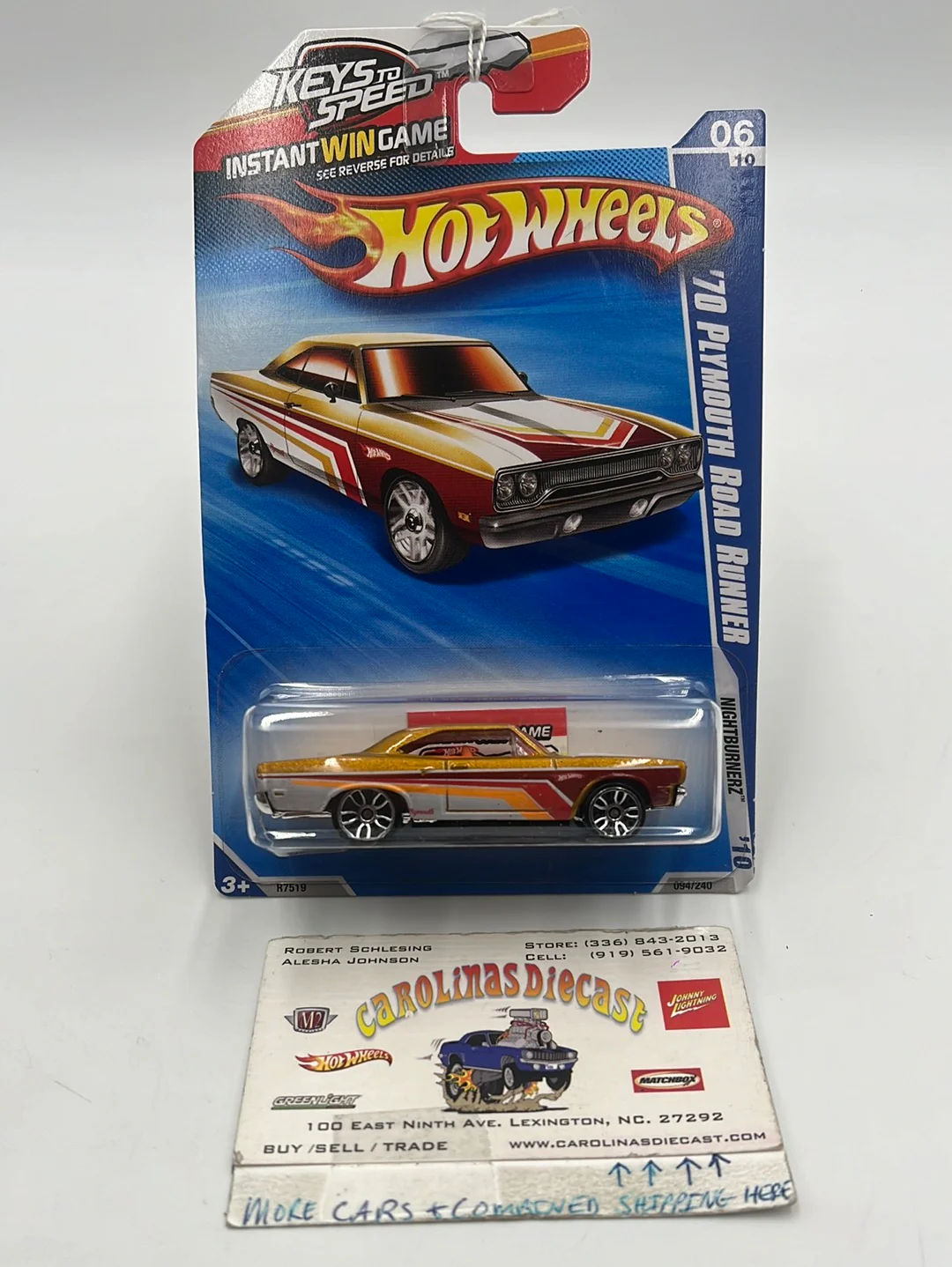 2010 Hot Wheels Nightburnerz ‘70 Plymouth Road Runner Gold 94/240 51A
