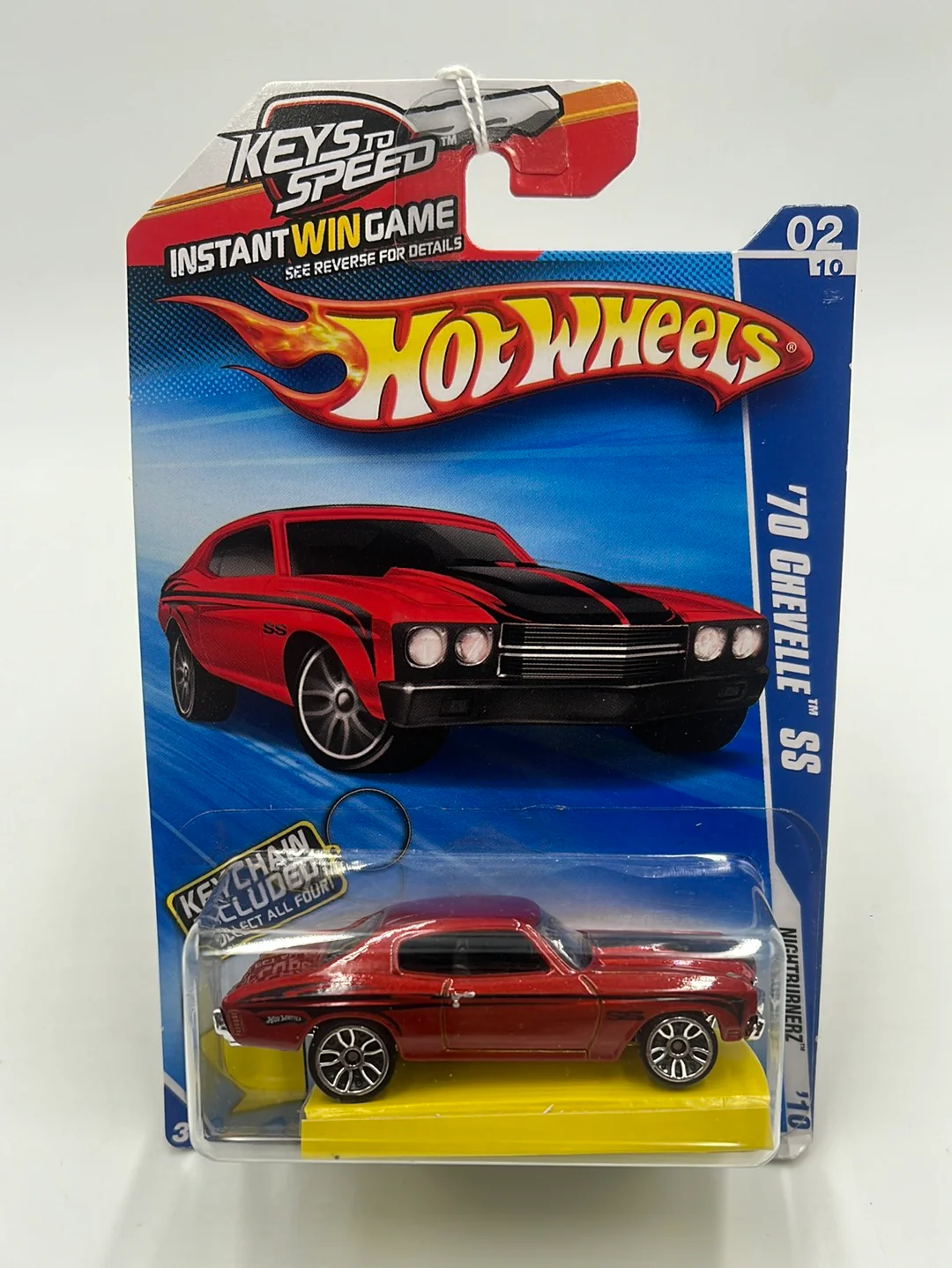 2010 Hot Wheels Nightburnerz ‘70 Chevelle SS Walmart Exclusive Key Chain Twin Mill Red 90/240 235H - Image 2