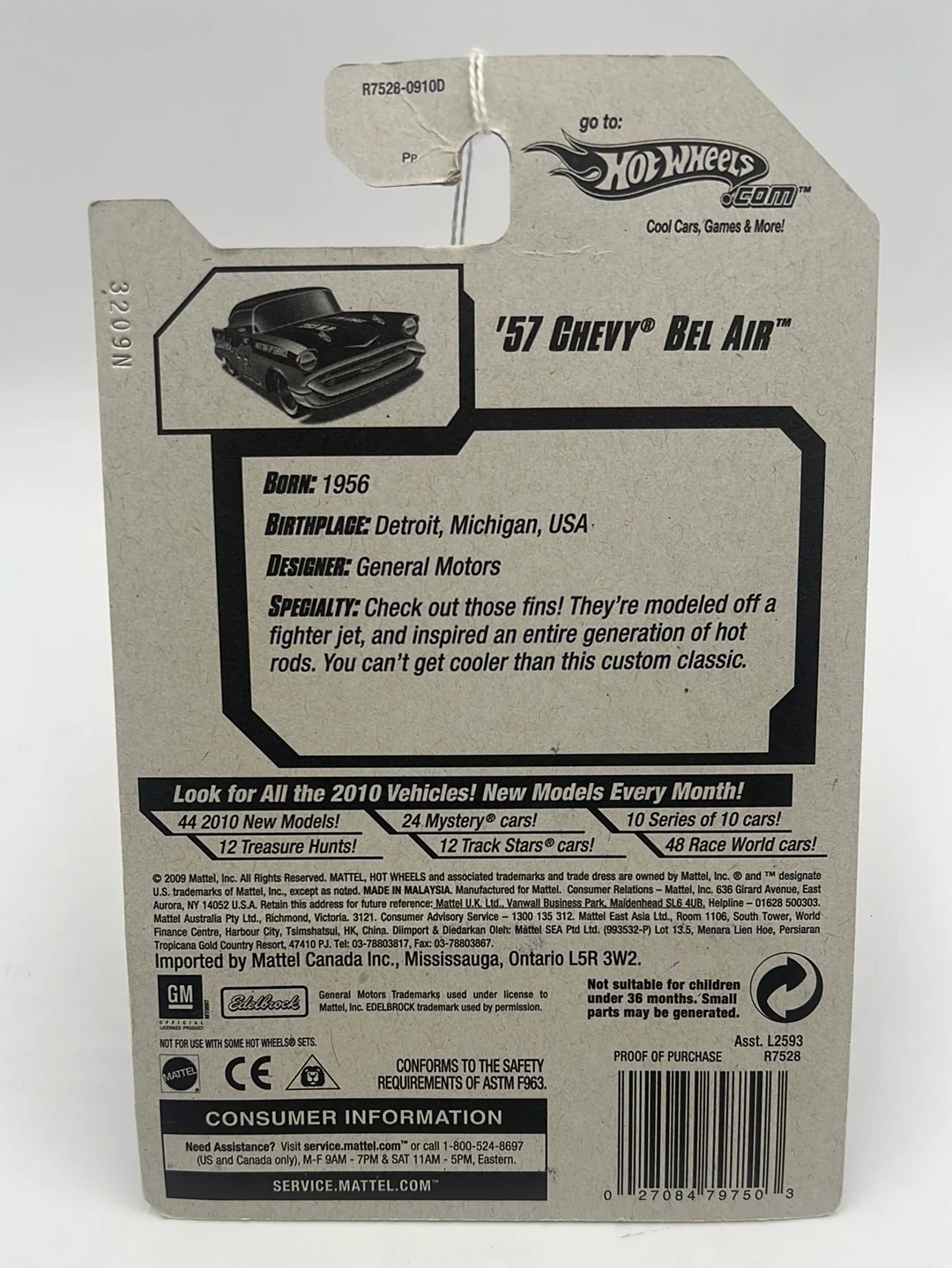 2010 Hot Wheels Performance ‘57 Chevy Bel Air Black/Silver 103/240 11D - Image 6