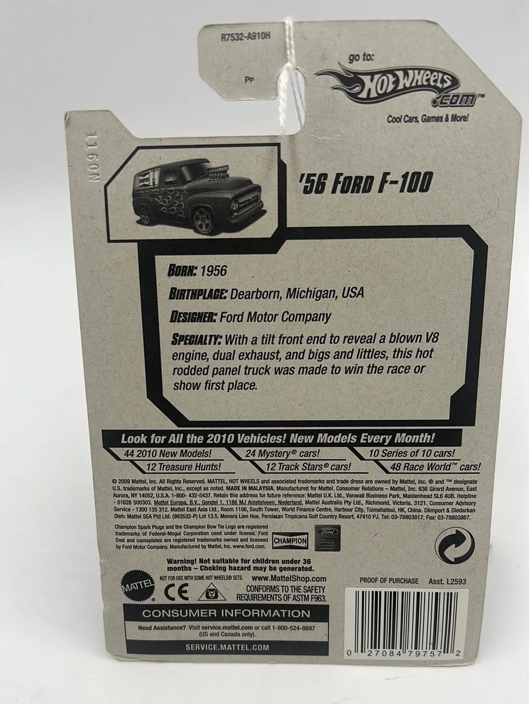2010 Hot Wheels Performance ‘56 Ford Non Opening Hood Silver 107/240 33B - Image 6