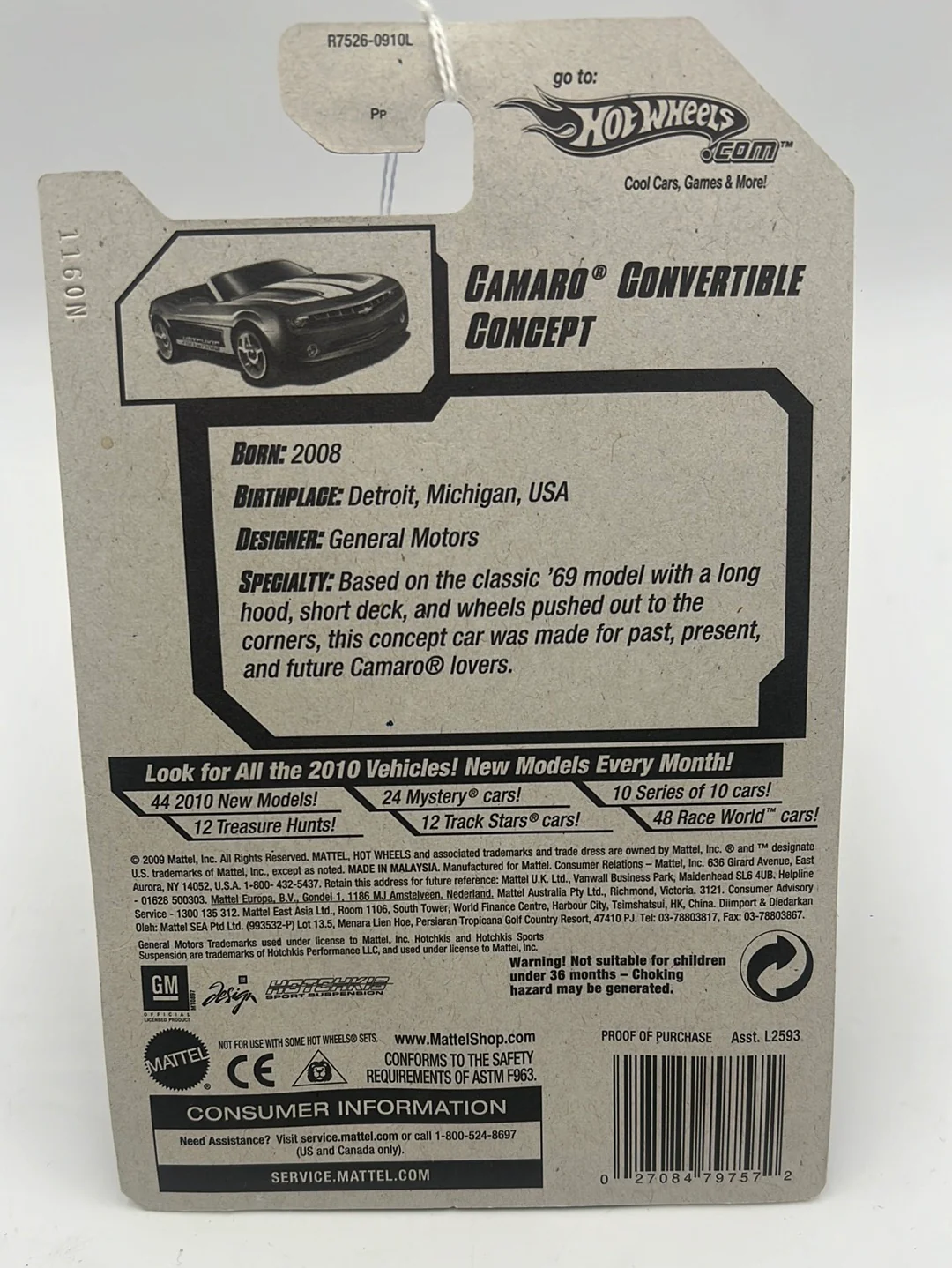 2010 Hot Wheels Performance Camaro Convertible Concept Green 101/240 4B - Image 6