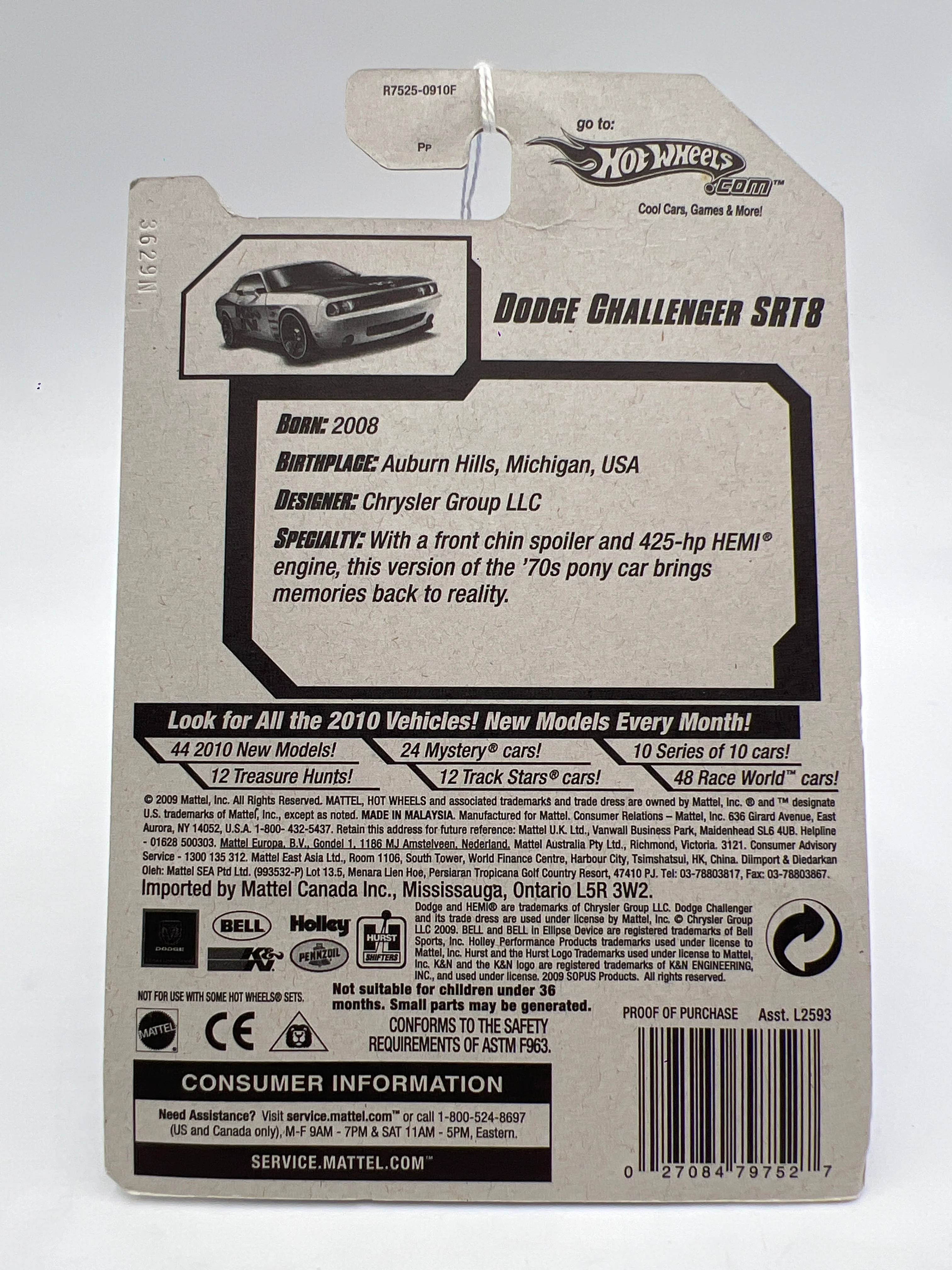 2010 Hot Wheels Performance #100 Dodge Challenger SRT8 White K&N 40D - Image 7