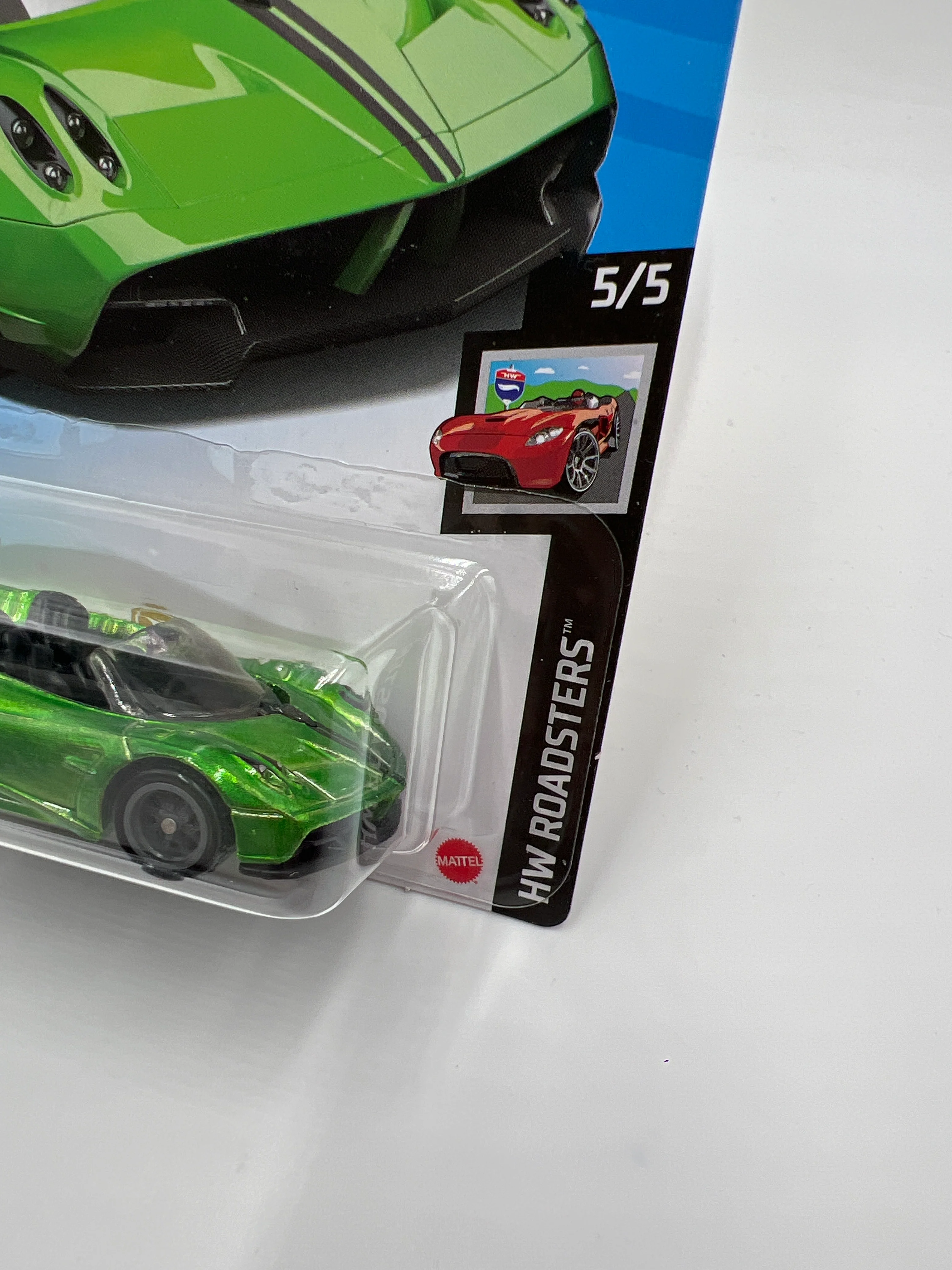 2020 Hot Wheels Super Treasure Hunt #241 17 Pagani Huayra Roadster Green W/Protector - Image 3