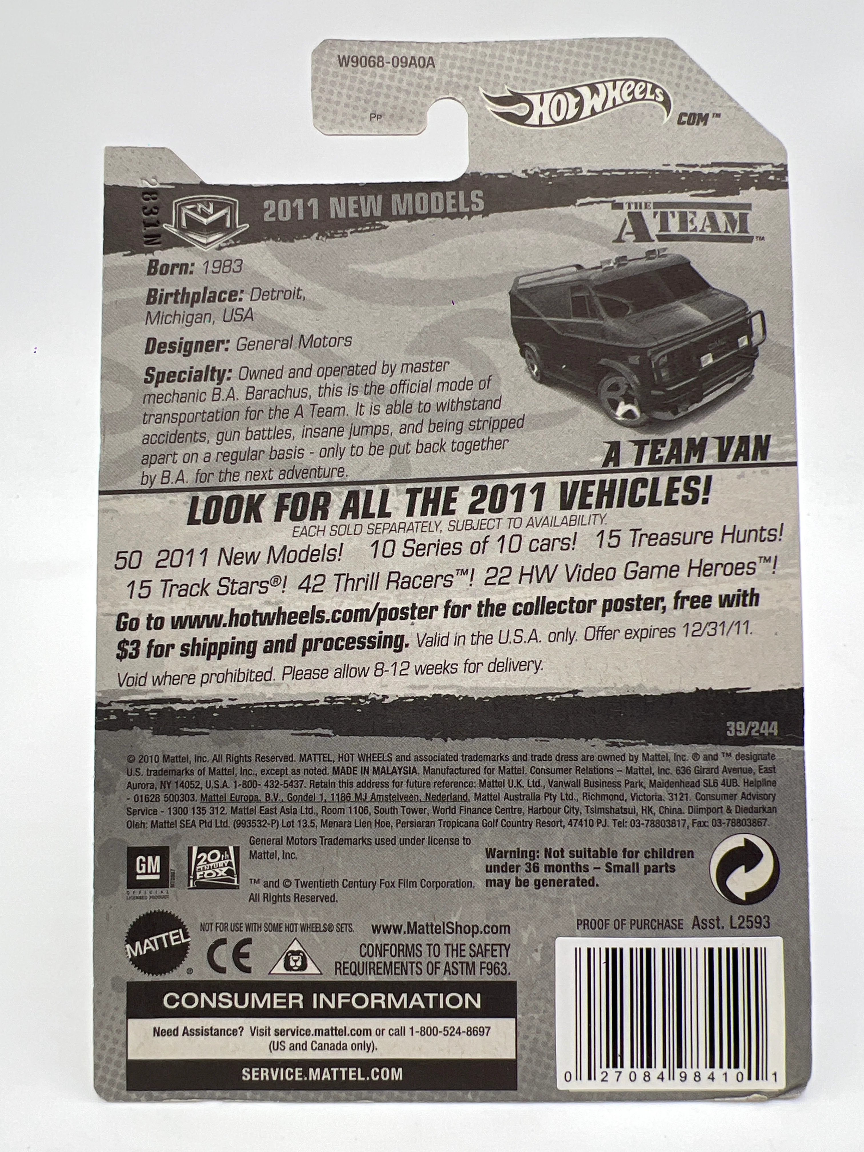 2011 Hot Wheels New Models #39 ERROR A Team Van Black W/Protector - Image 10