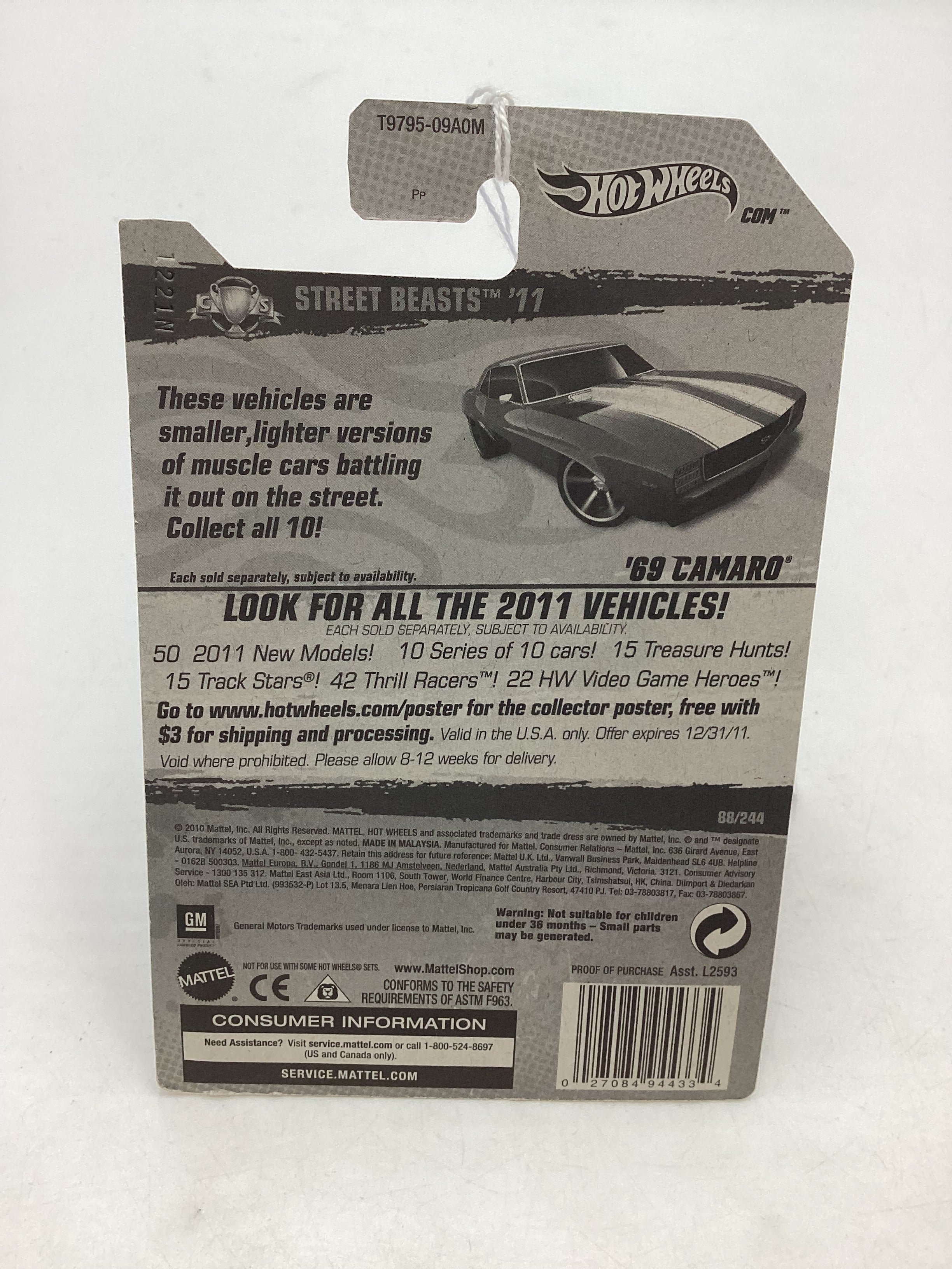 2011 Hot wheels #88 69 Camaro Maroon 18C - Image 7
