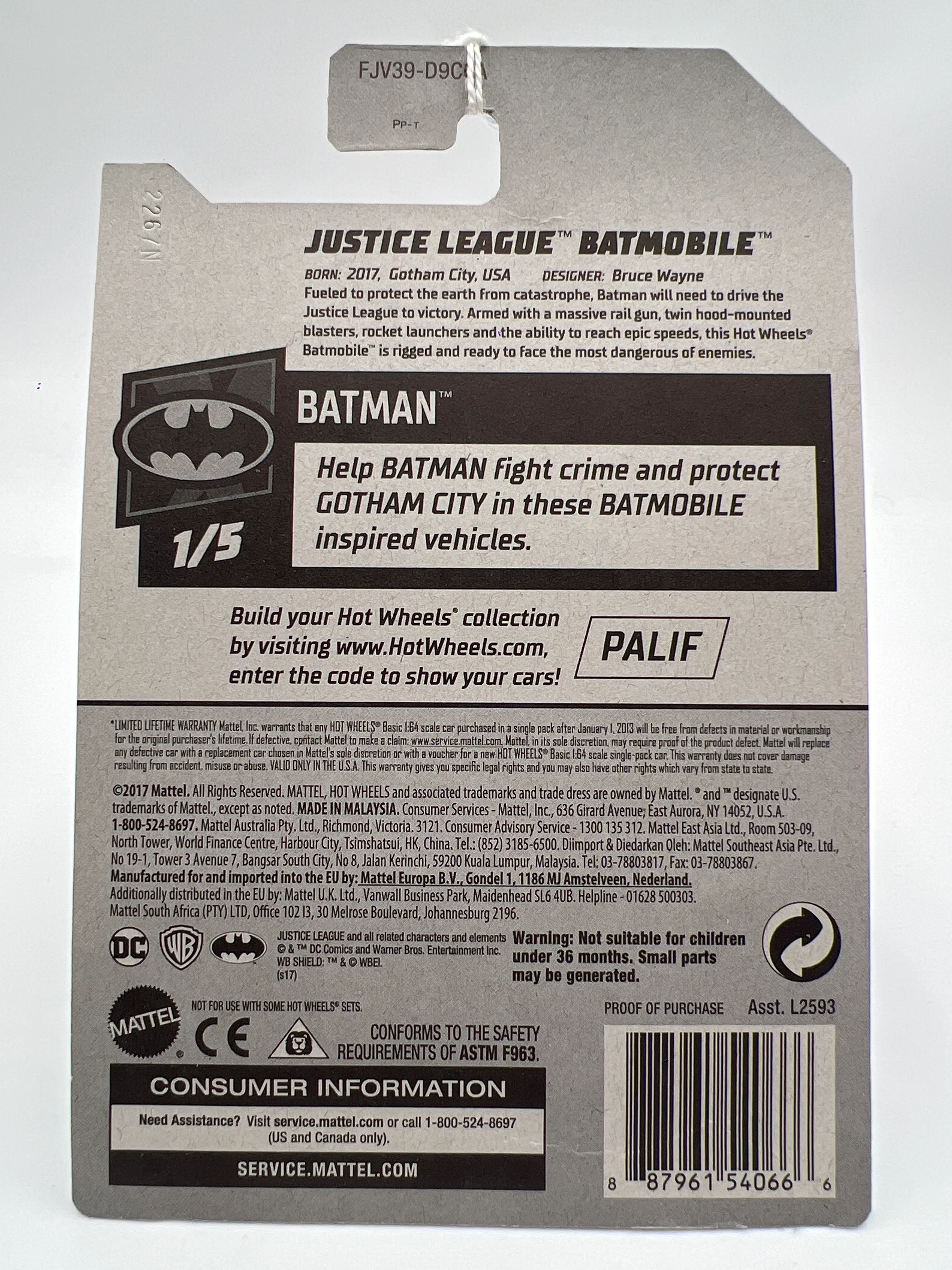 2018 Hot Wheels Batman #1 Justice League Batmobile Black 121F - Image 6