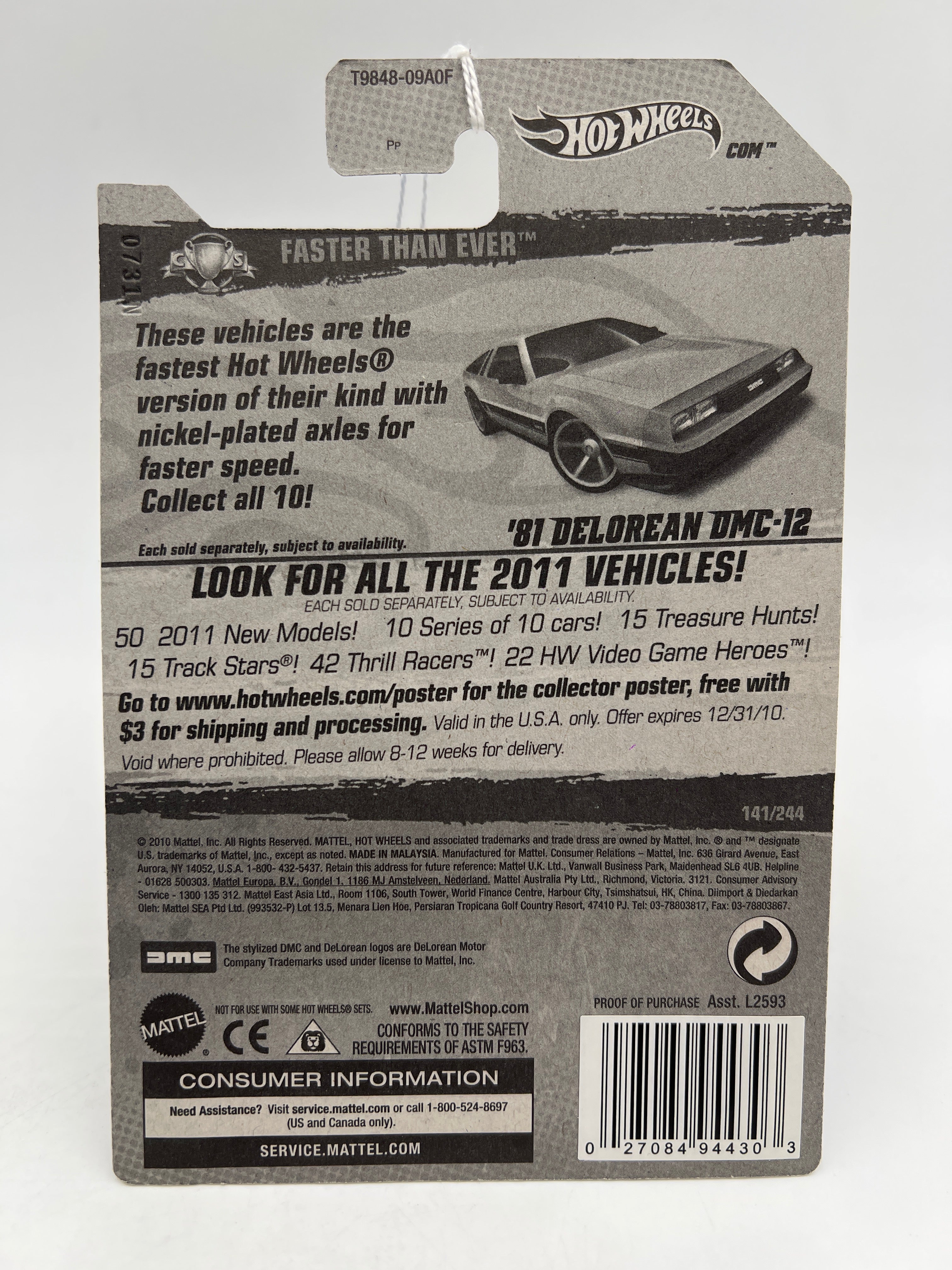 2011 Hot Wheels Faster Than Ever #141 81 Delorean DMC-12 Silver FTE - Image 6