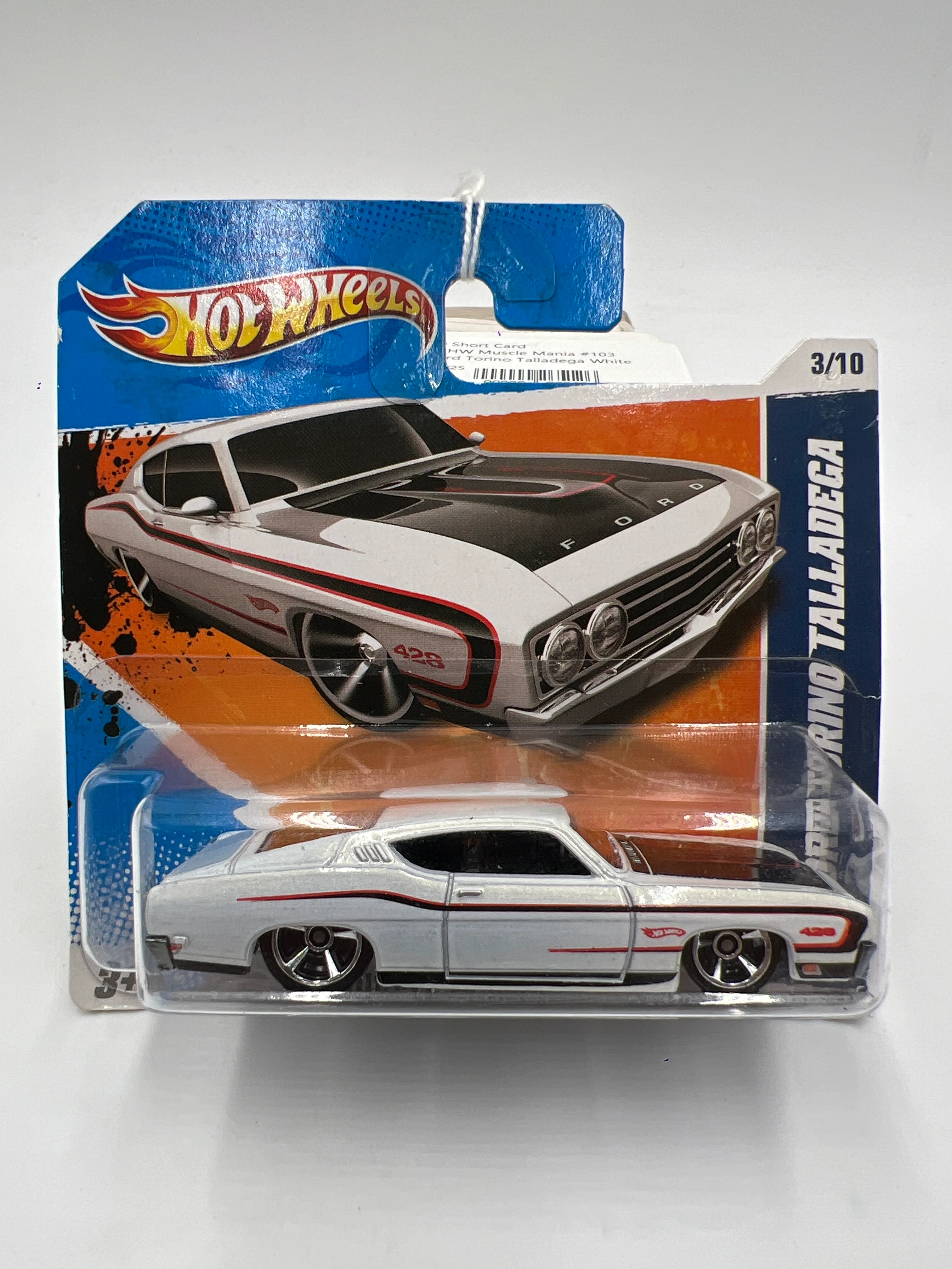 2011 Hot Wheels Muscle Mania #103 69 Ford Torino Talladega White Short Card 34B - Image 2