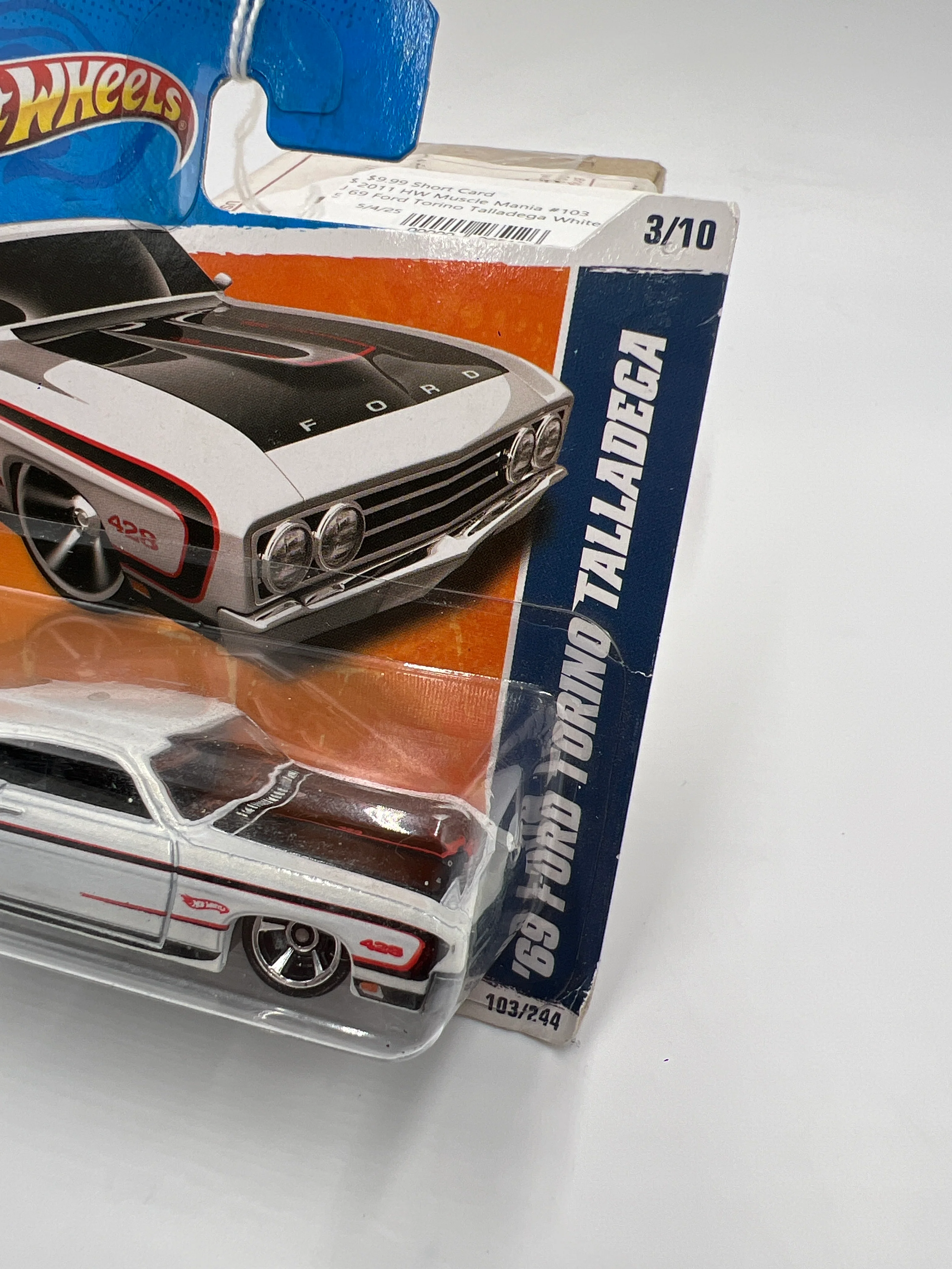2011 Hot Wheels Muscle Mania #103 69 Ford Torino Talladega White Short Card 34B - Image 4