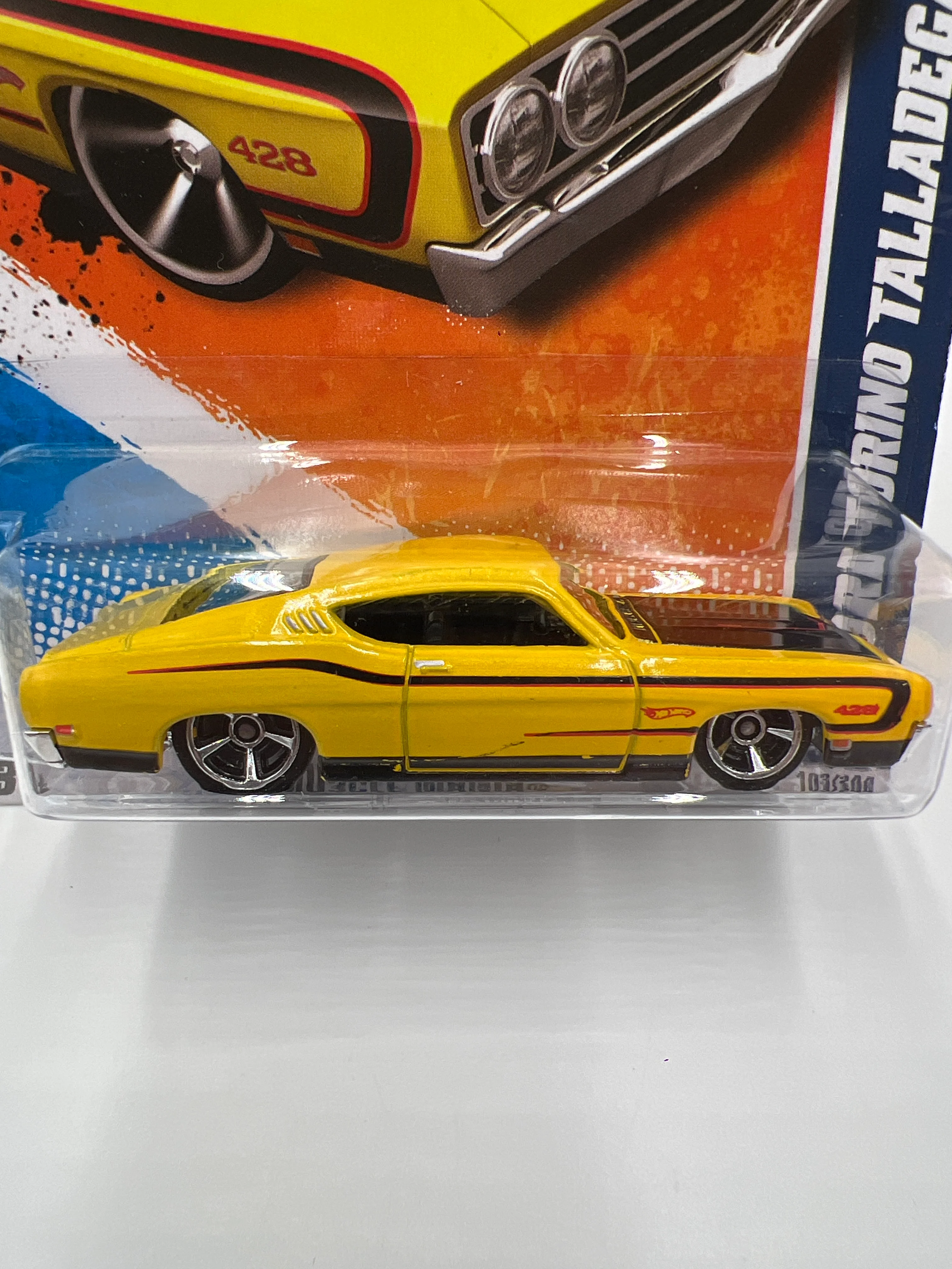 2011 Hot Wheels Muscle Mania #103 69 Ford Torino Talladega Yellow Walmart Exclusive W/Protector - Image 3